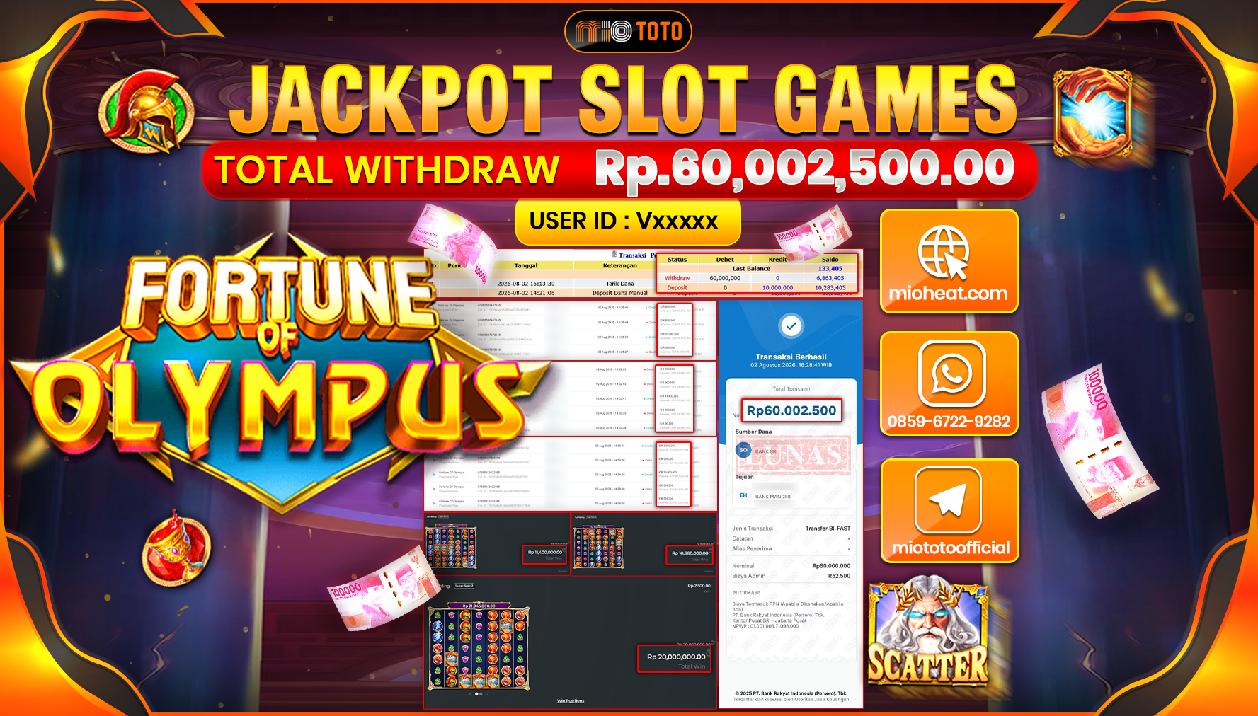 JACKPOT SLOT FORTUNE OF OLYMPUS Rp.60,002,500 DI BAYAR TUNAI !!!