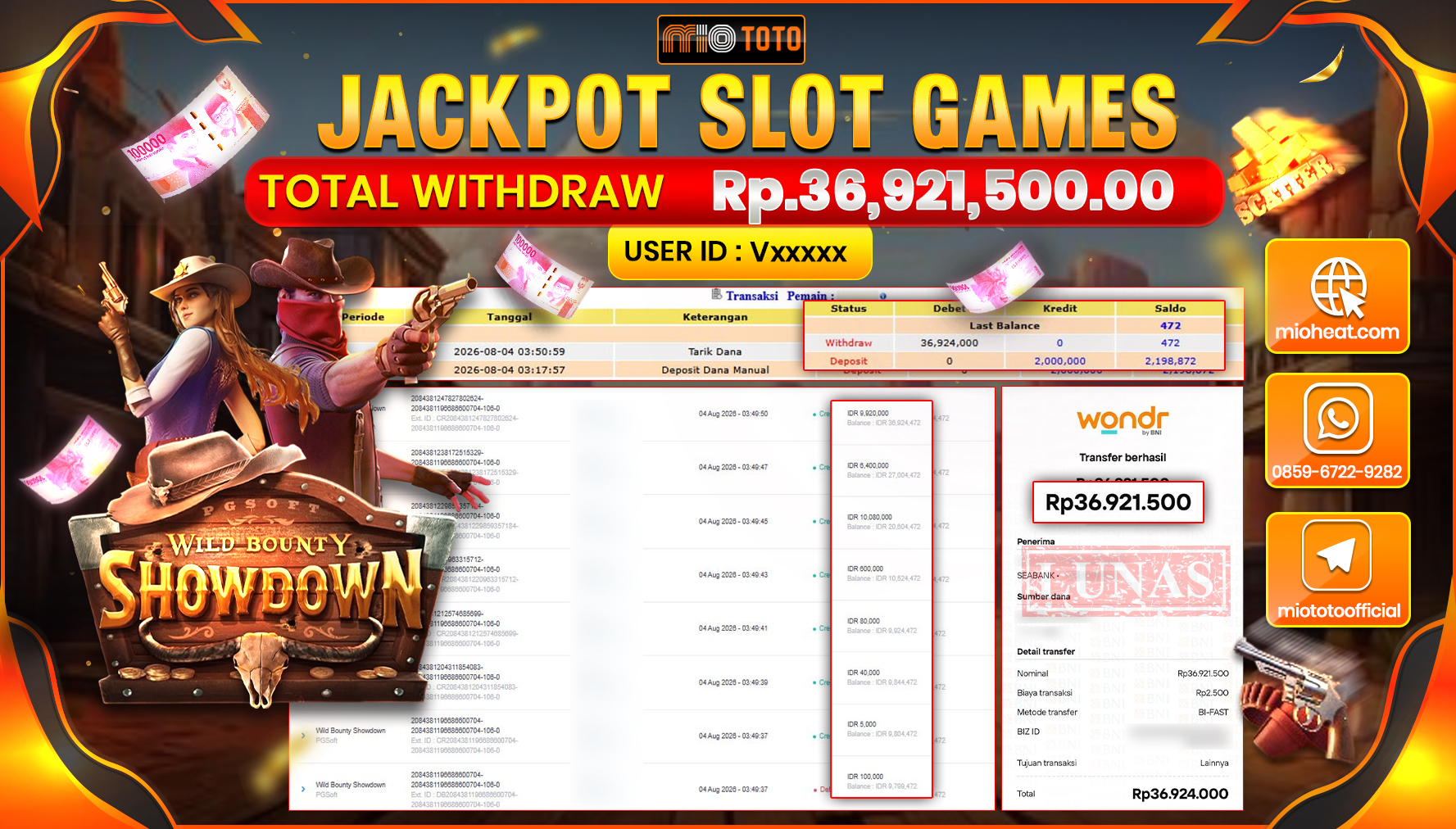 JACKPOT SLOT WILD BOUNTY SHOWDOWN Rp.36,921,500 DI BAYAR TUNAI !!!