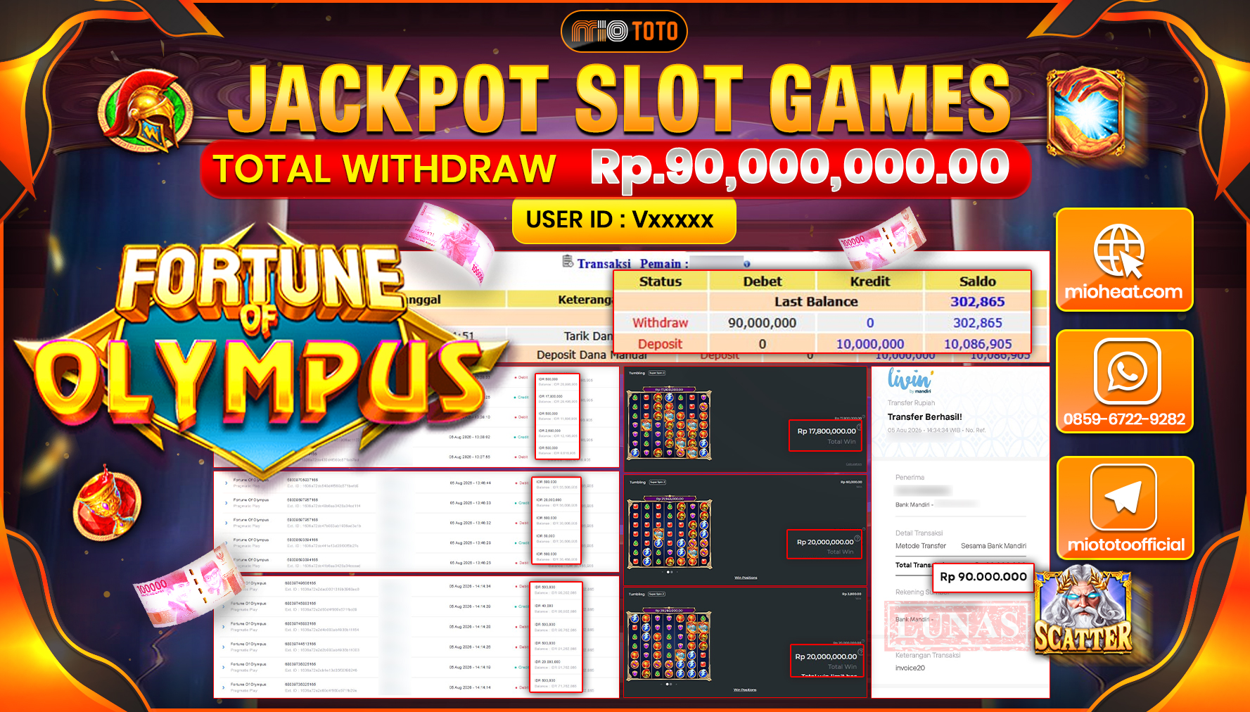 JACKPOT SLOT FORTUNE OF OLYMPUS Rp.90,000,000 DI BAYAR TUNAI !!!