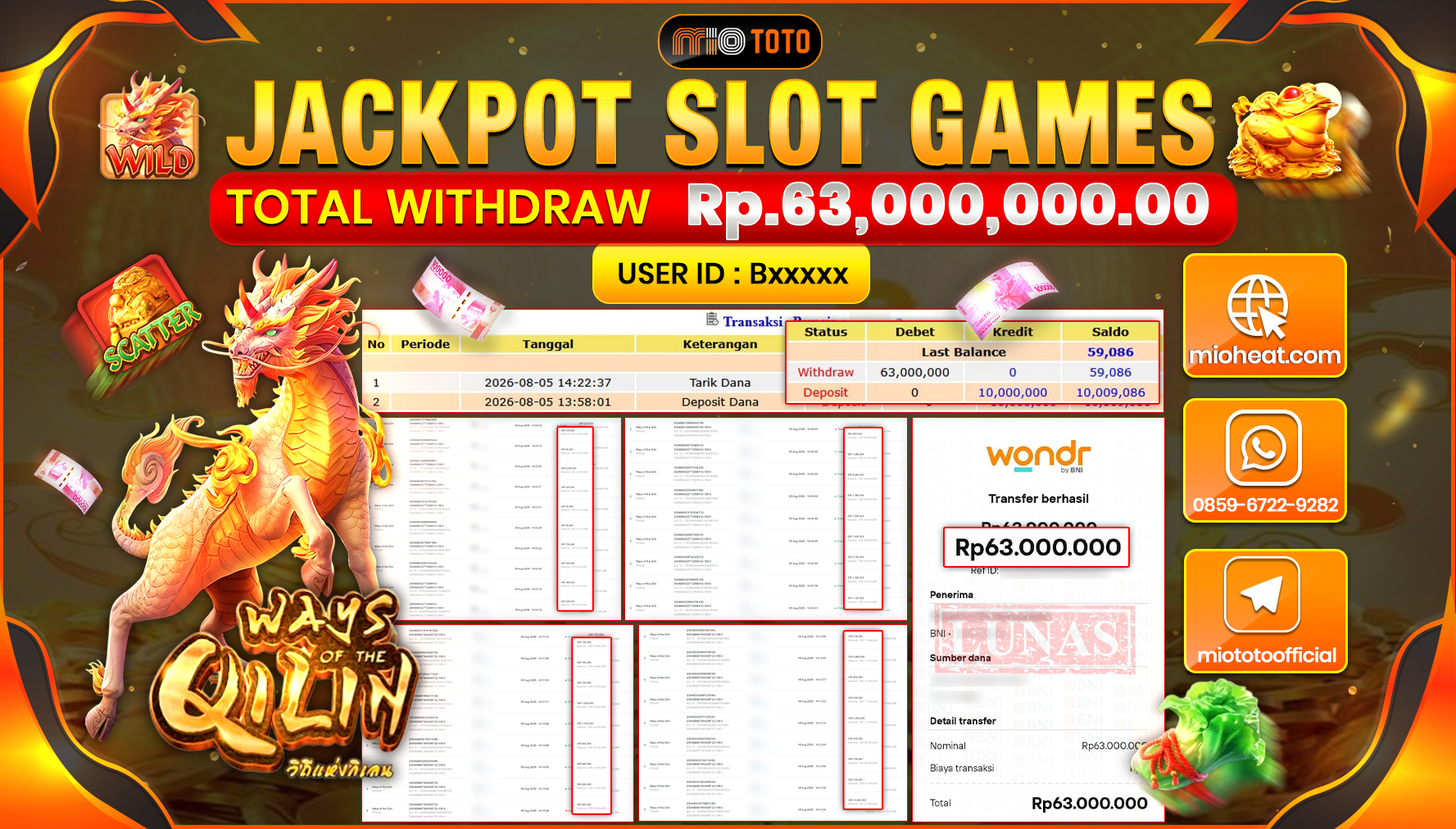 JACKPOT SLOT WAYS OF THE QILIN Rp.63,000,000 DI BAYAR TUNAI !!!
