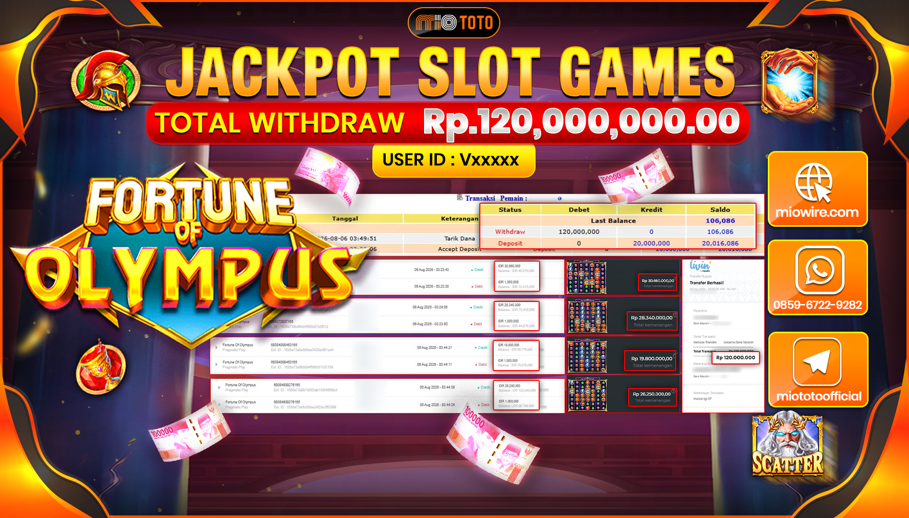 JACKPOT SLOT FORTUNE OF OLYMPUS Rp.120,000,000 DI BAYAR TUNAI !!!