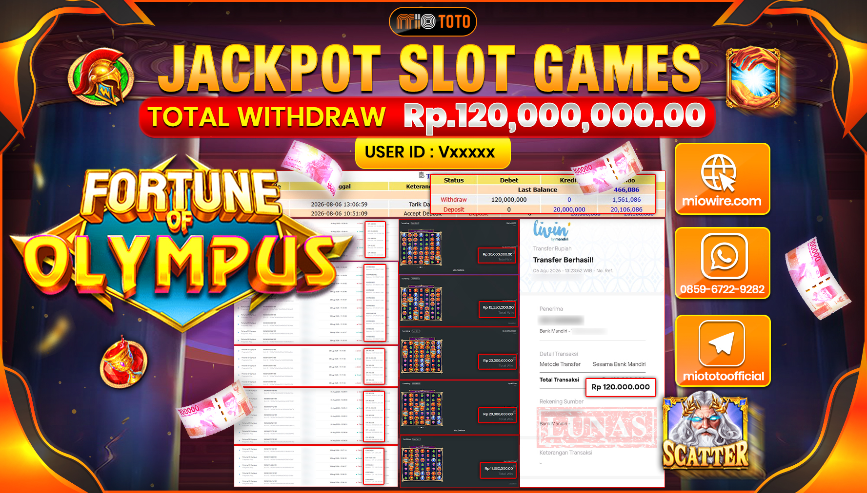 JACKPOT SLOT FORTUNE OF OLYMPUS Rp.120,000,000 DI BAYAR TUNAI !!!