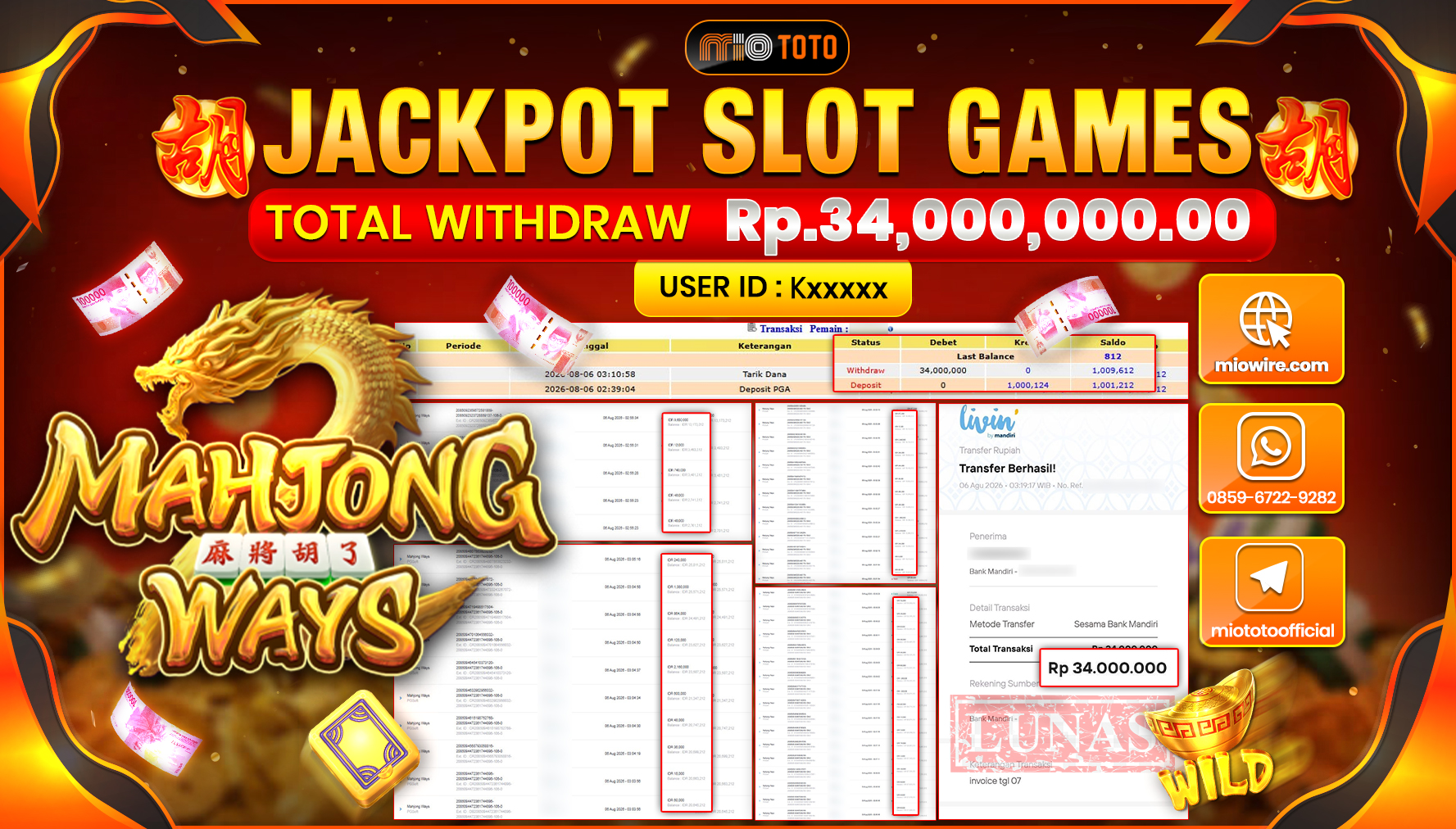 JACKPOT SLOT MAHJONG WAYS Rp.34,000,000 DI BAYAR TUNAI !!!