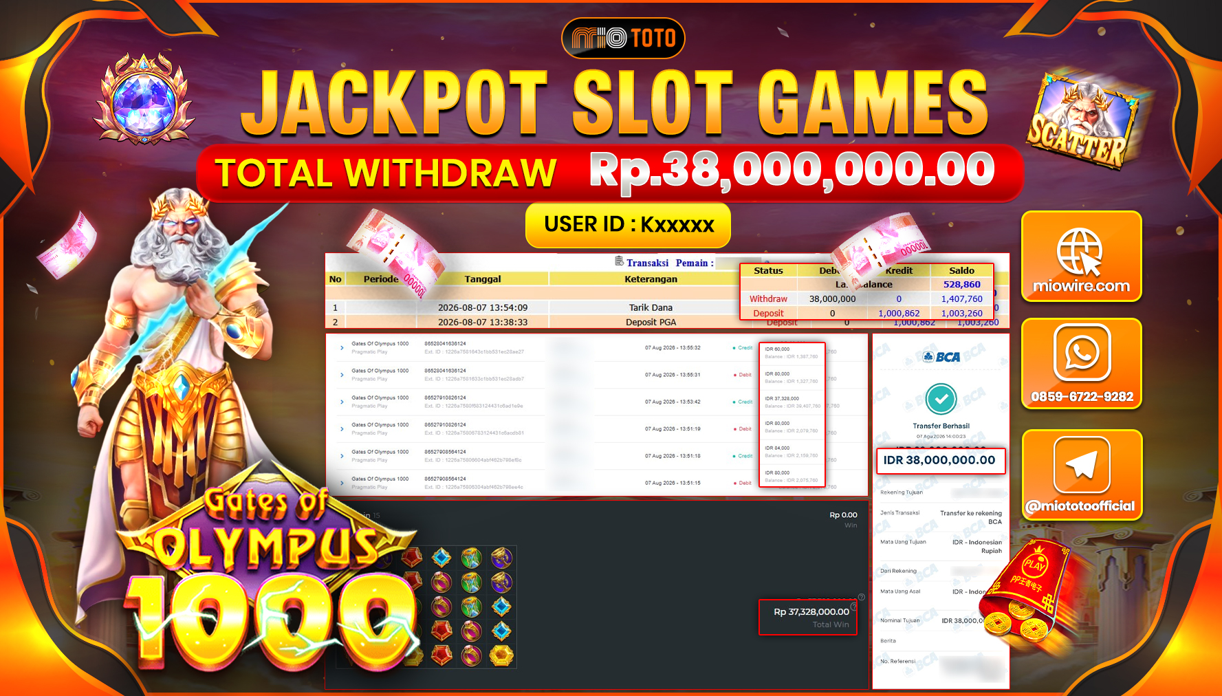 JACKPOT SLOT GATES OF OLYMPUS 1000 Rp.38,000,000 DI BAYAR TUNAI !!!