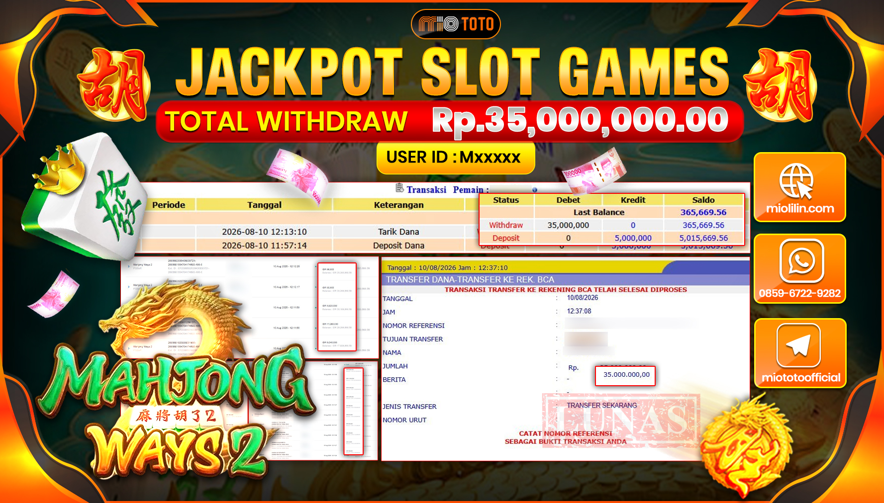 JACKPOT SLOT MAHJONG WAYS 2 Rp.35,000,000 DI BAYAR TUNAI !!!