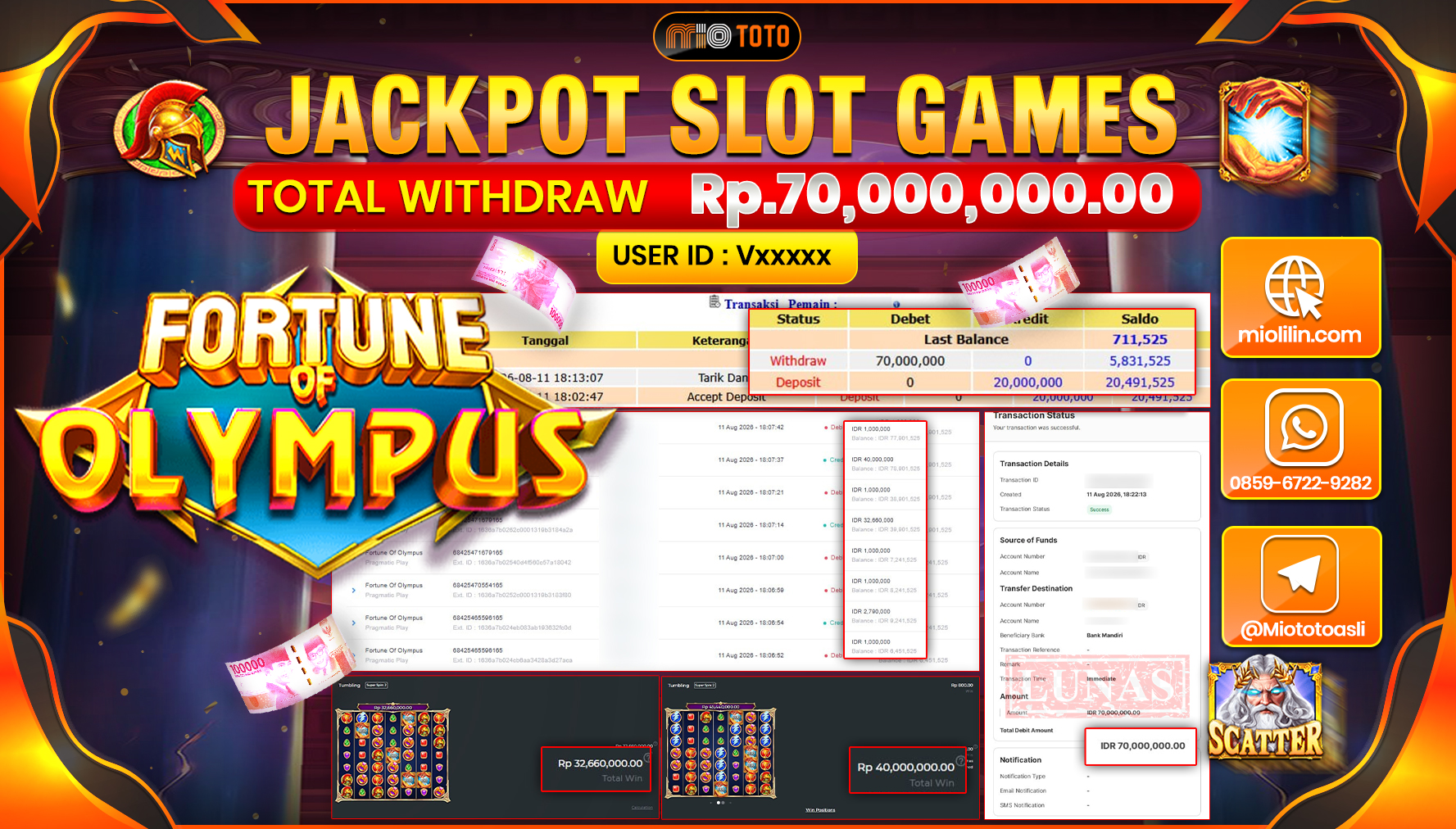 JACKPOT SLOT FORTUNE OF OLYMPUS Rp.70,000,000 DI BAYAR TUNAI !!!