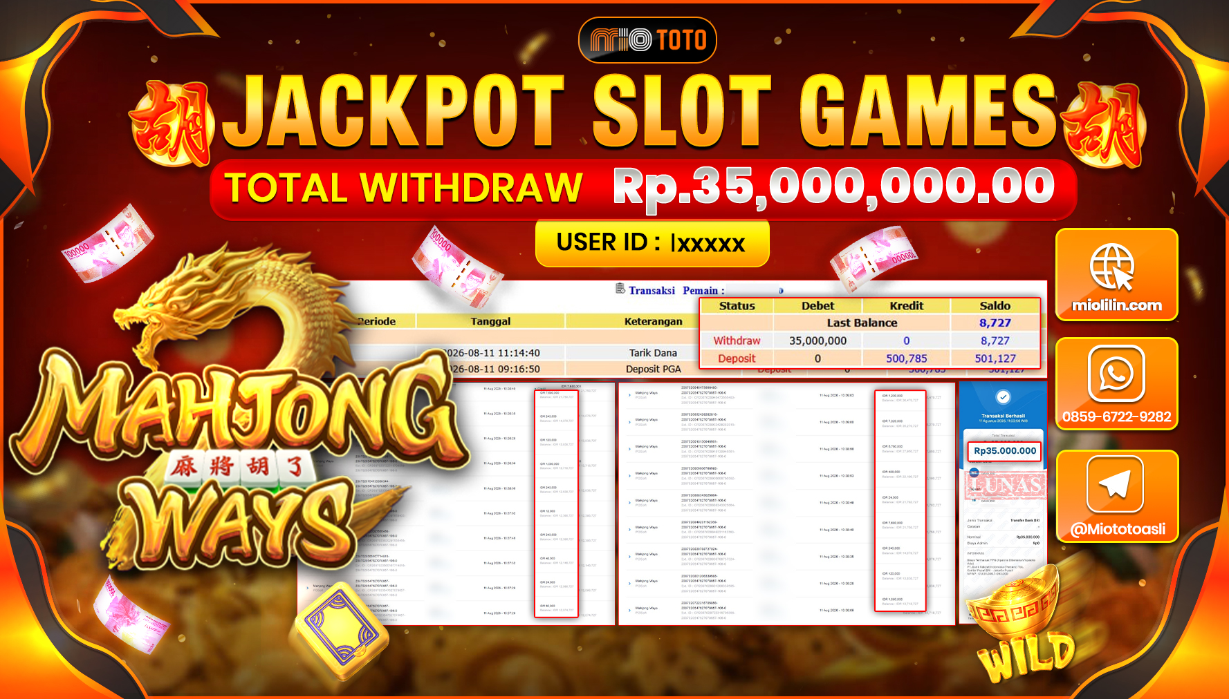 JACKPOT SLOT MAHJONG WAYS Rp.35,000,000 DI BAYAR TUNAI !!!