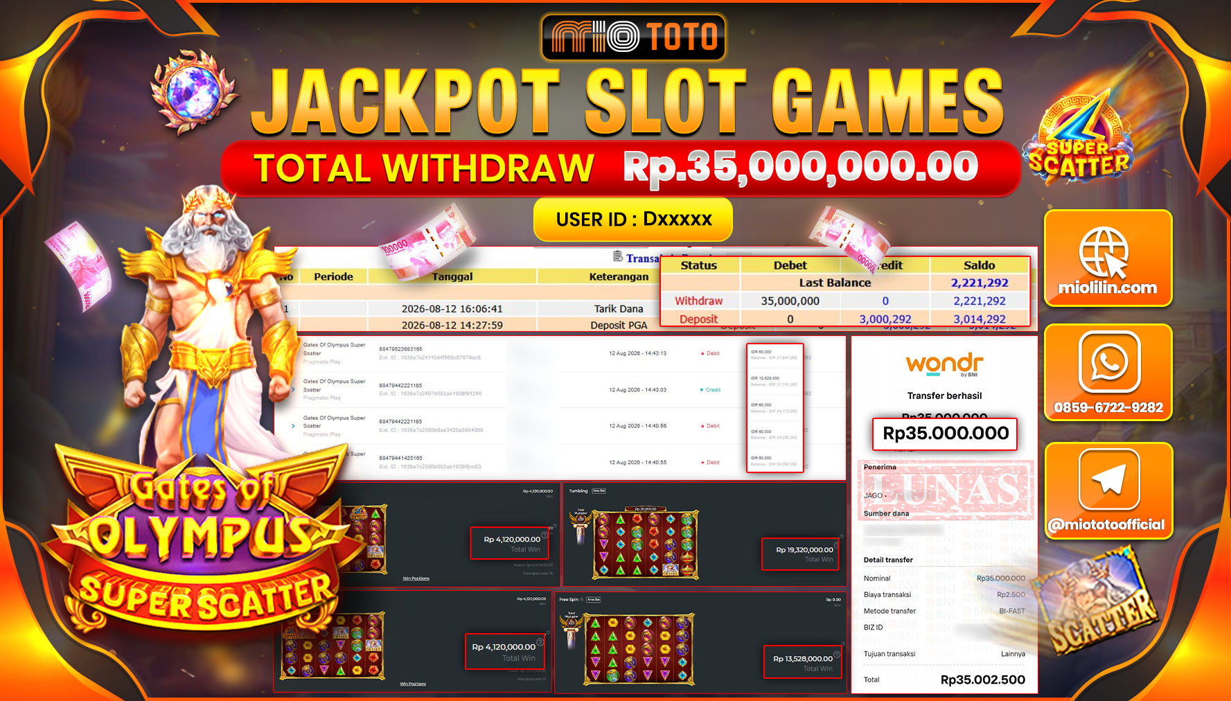 JACKPOT SLOT GATES OF OLYMPUS SUPER SCATTER Rp.35,000,000 DI BAYAR TUNAI !!!