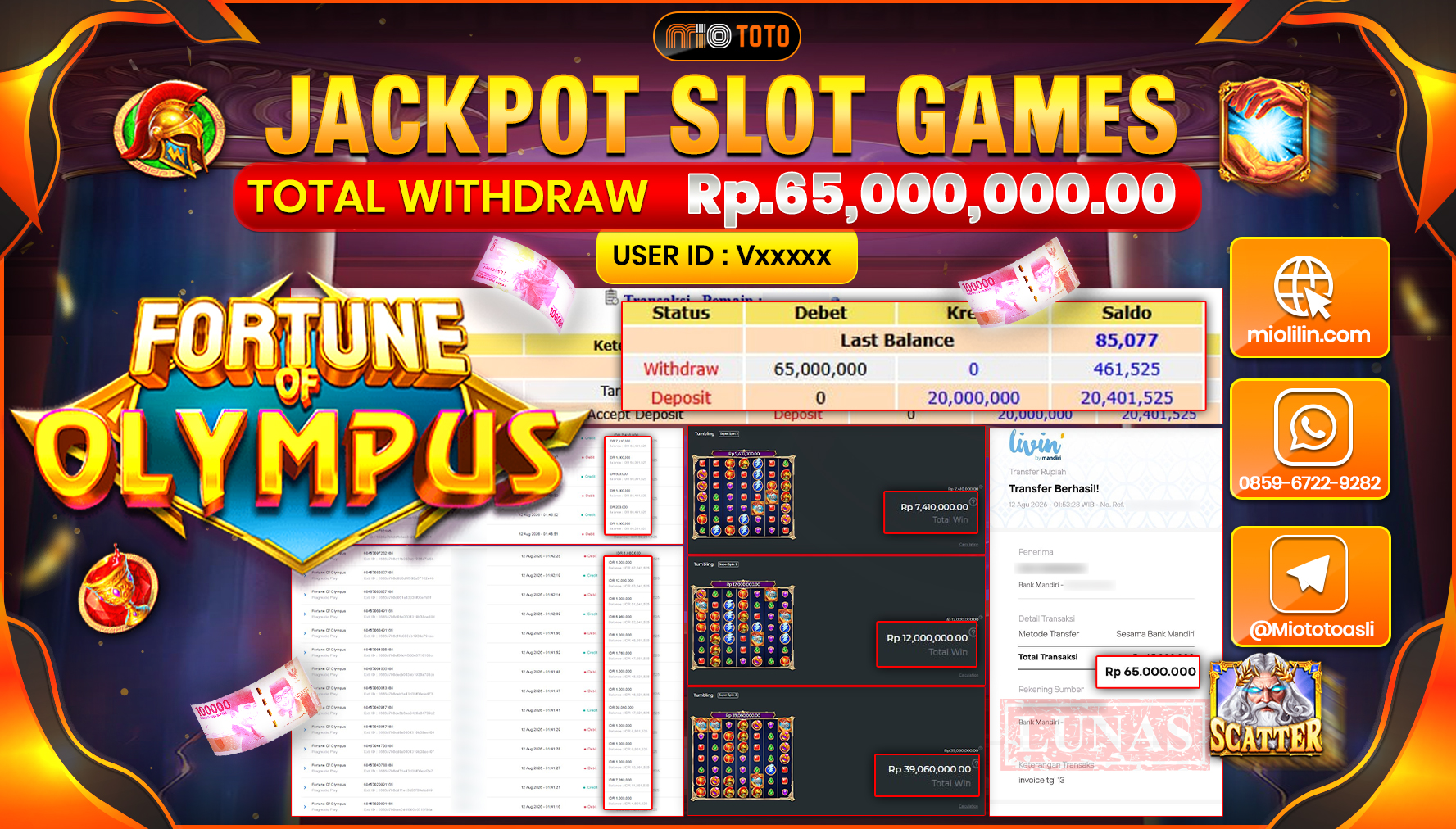 JACKPOT SLOT FORTUNE OF OLYMPUS Rp.65,000,000 DI BAYAR TUNAI !!!