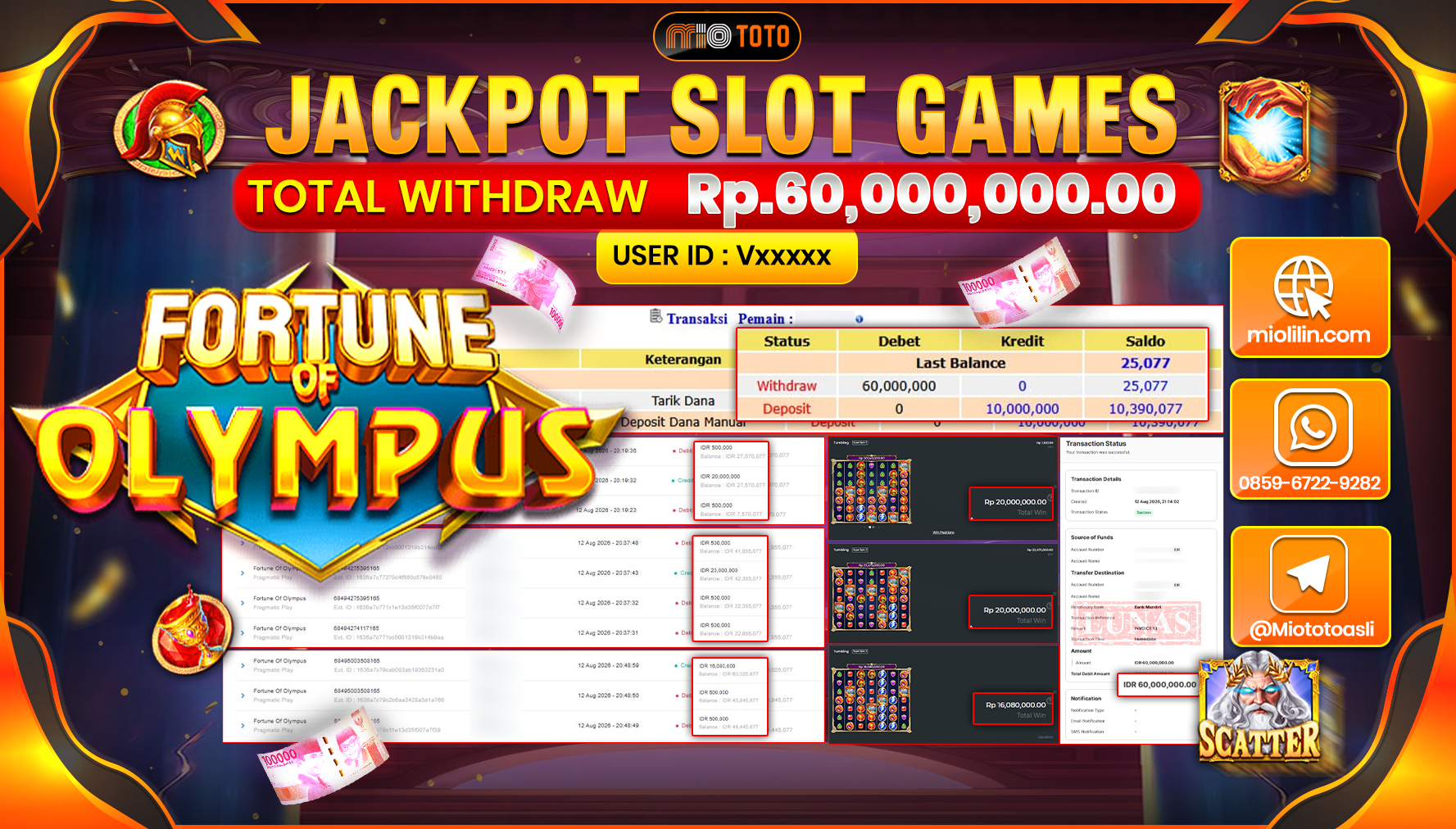 JACKPOT SLOT FORTUNE OF OLYMPUS Rp.60,000,000 DI BAYAR TUNAI !!!