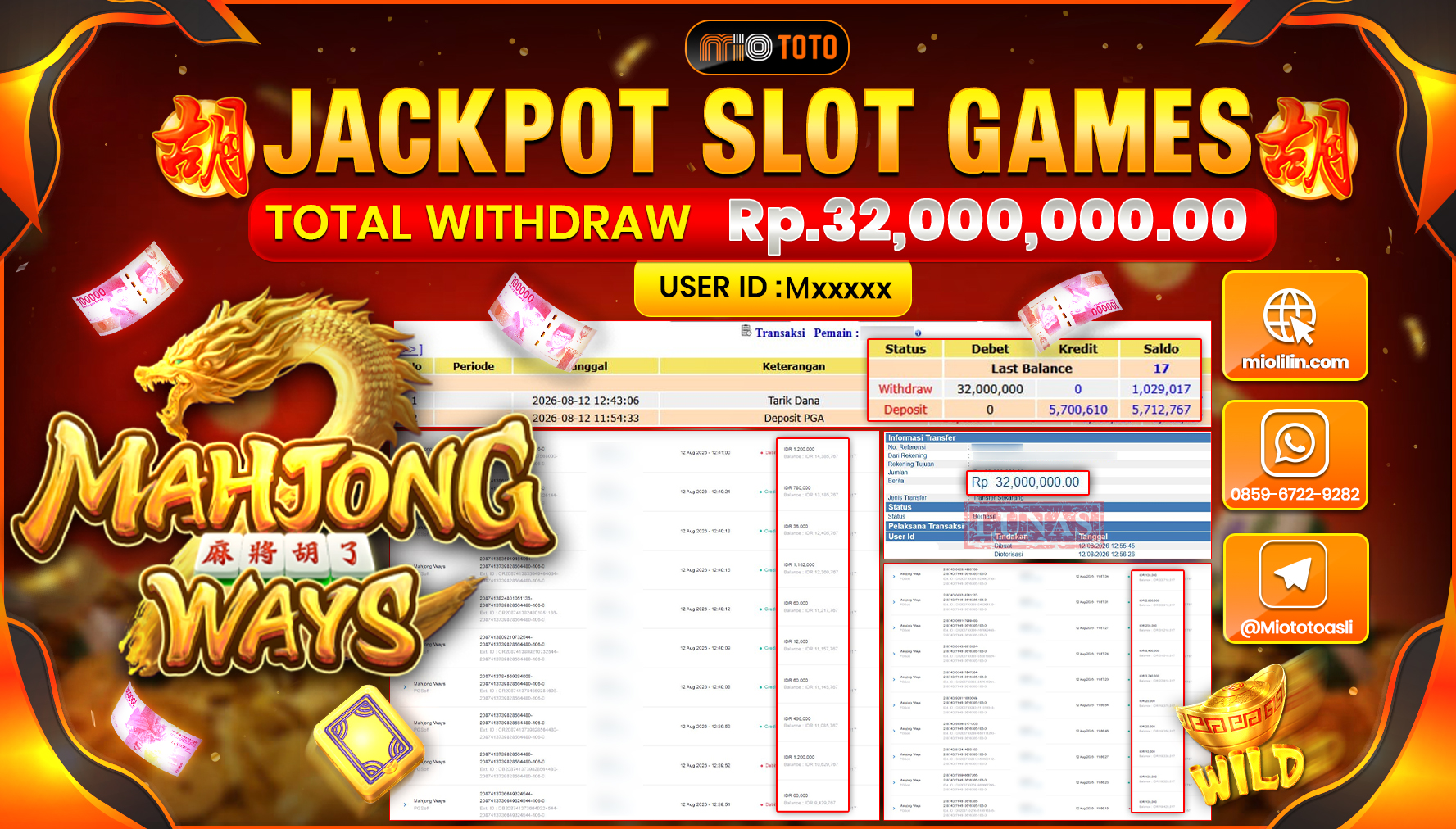 JACKPOT SLOT MAHJONG WAYS Rp.32,000,000 DI BAYAR TUNAI !!!