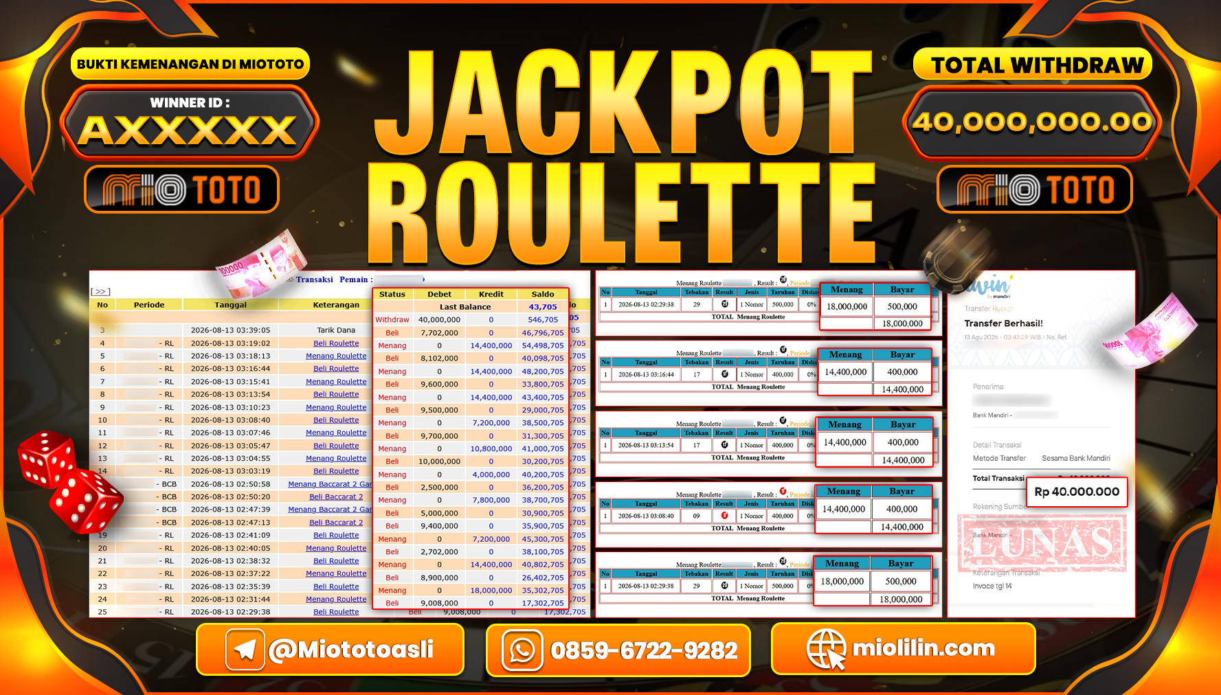 JACKPOT LIVE GAME ROULETTE 2 - FAST Rp.40,000,000 DI BAYAR TUNAI !!!
