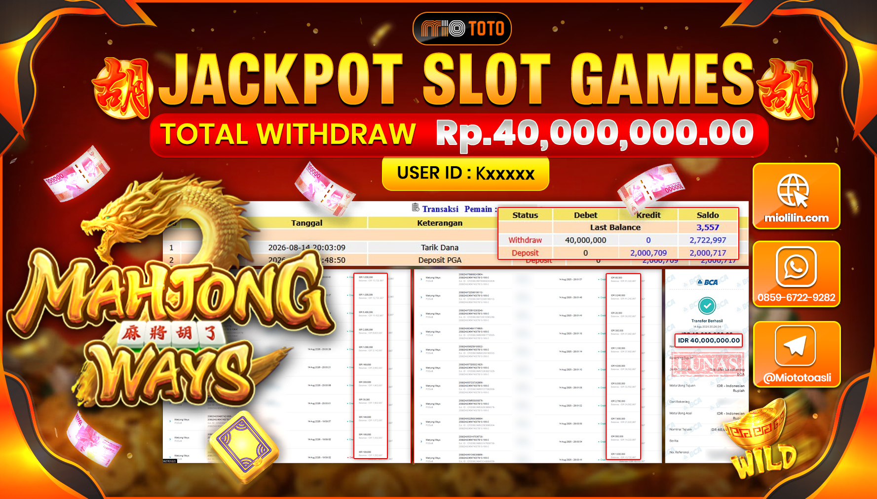 JACKPOT SLOT MAHJONG WAYS Rp.40,000,000 DI BAYAR TUNAI !!!