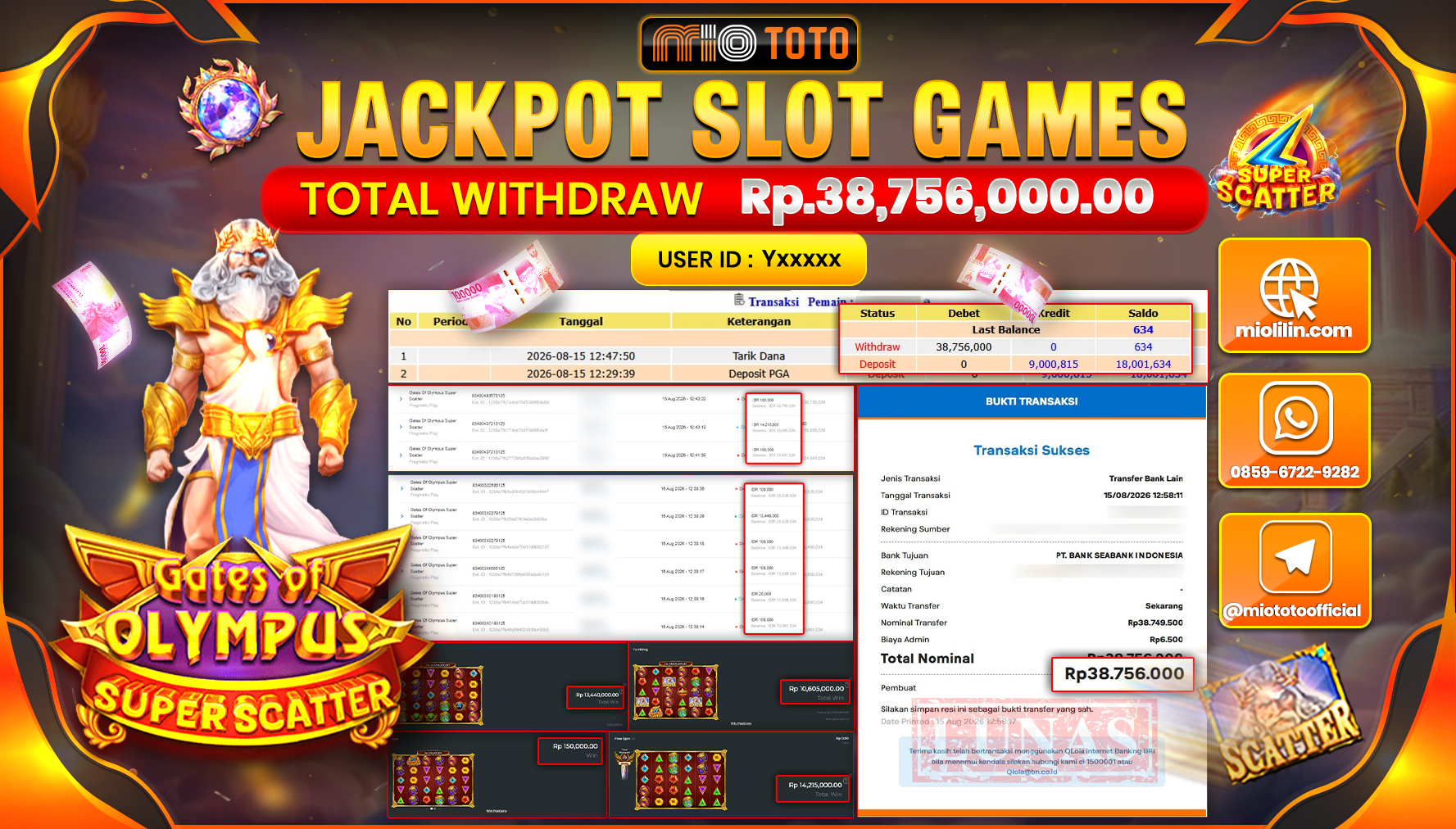 JACKPOT SLOT GATES OF OLYMPUS SUPER SCATTER Rp.38,756,000 DI BAYAR TUNAI !!!