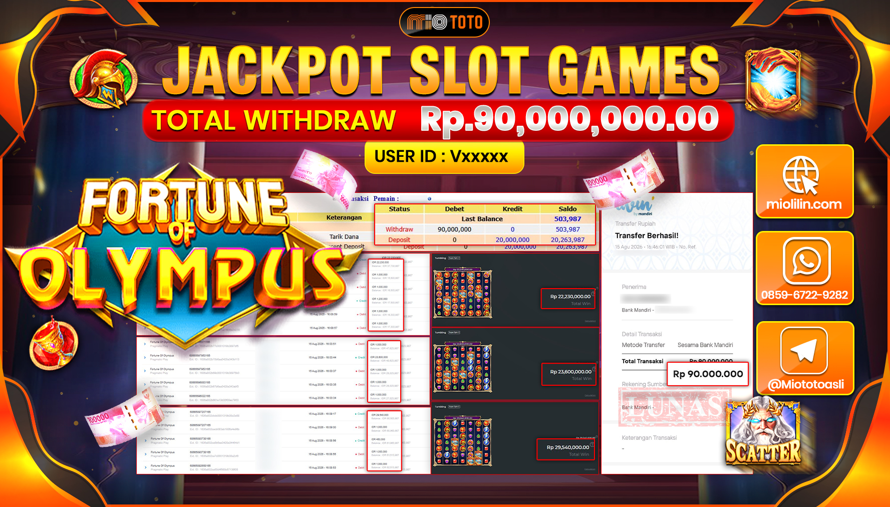 JACKPOT SLOT FORTUNE OF OLYMPUS Rp.90,000,000 DI BAYAR TUNAI !!!