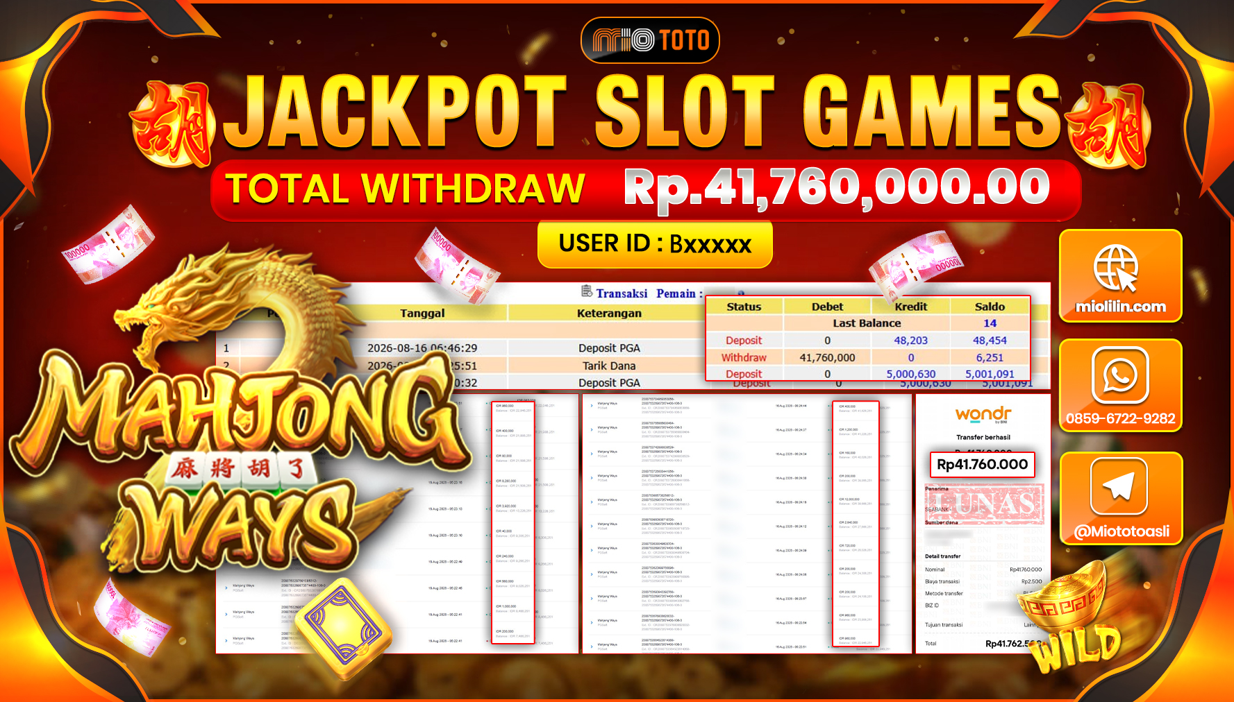 JACKPOT SLOT MAHJONG WAYS Rp.41,760,000 DI BAYAR TUNAI !!!