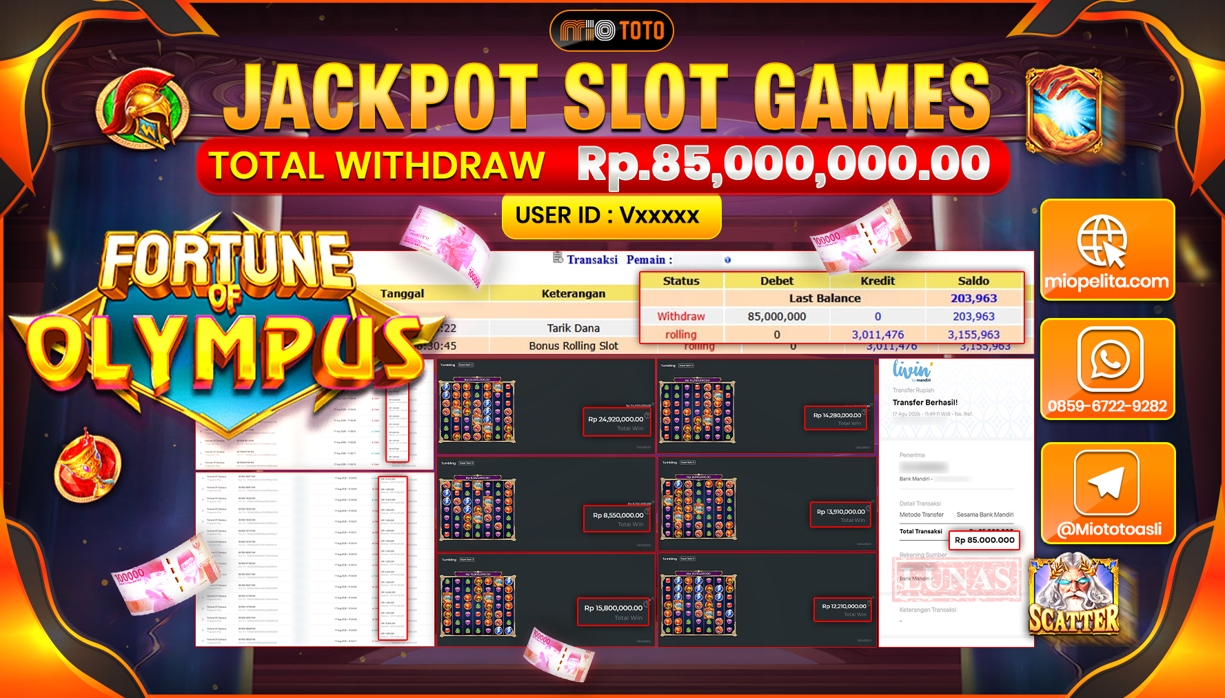 JACKPOT SLOT FORTUNE OF OLYMPUS Rp.85,000,000 DI BAYAR TUNAI !!!