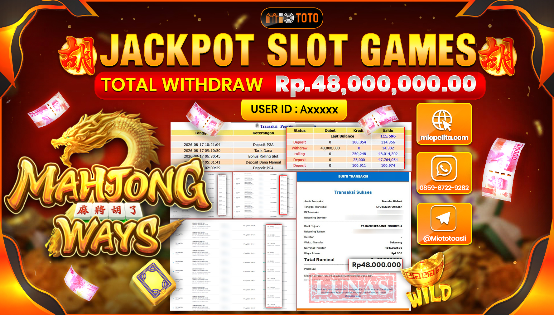 JACKPOT SLOT MAHJONG WAYS Rp.48,000,000 DI BAYAR TUNAI !!!