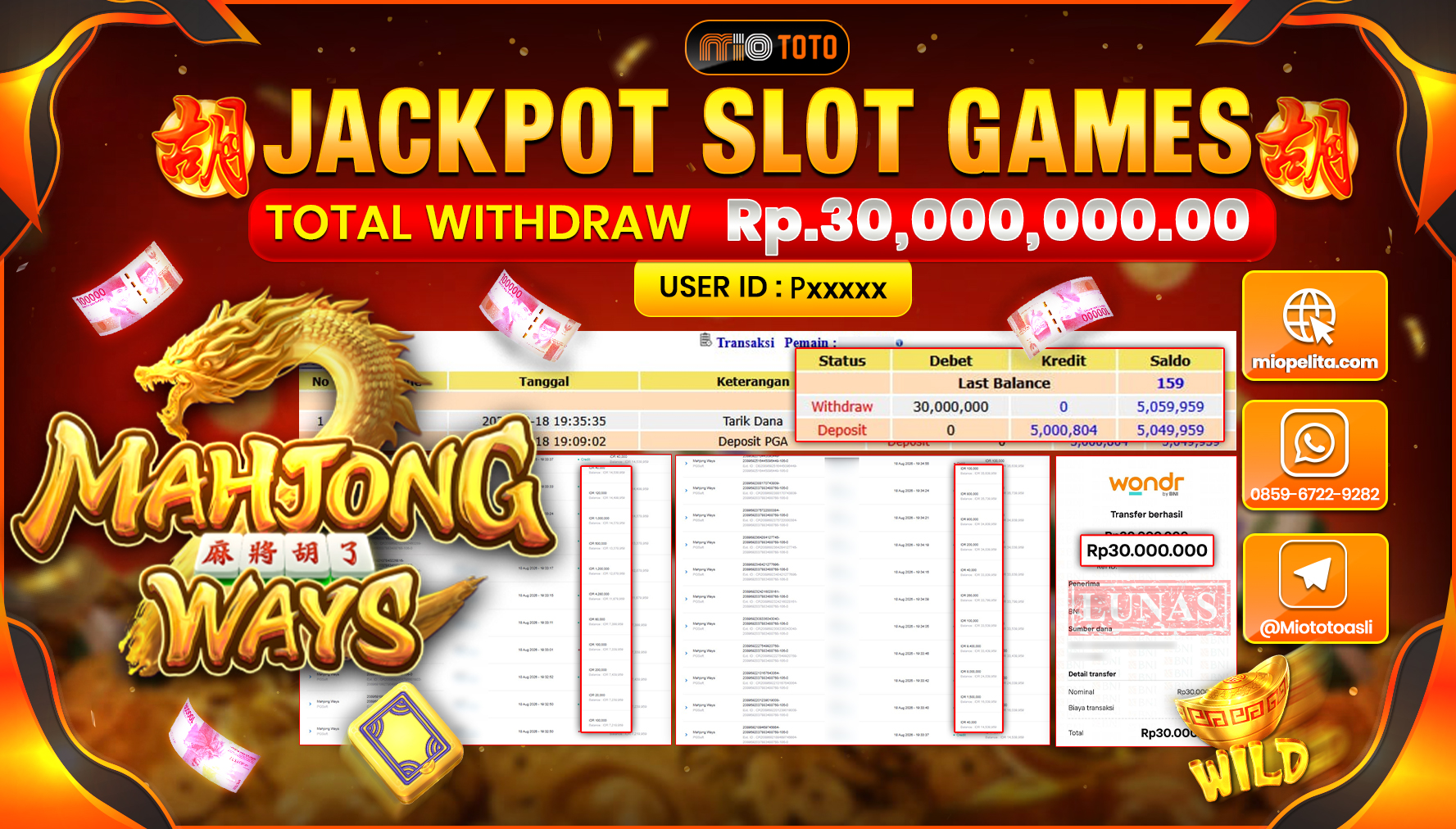 JACKPOT SLOT MAHJONG WAYS Rp.30,000,000 DI BAYAR TUNAI !!!