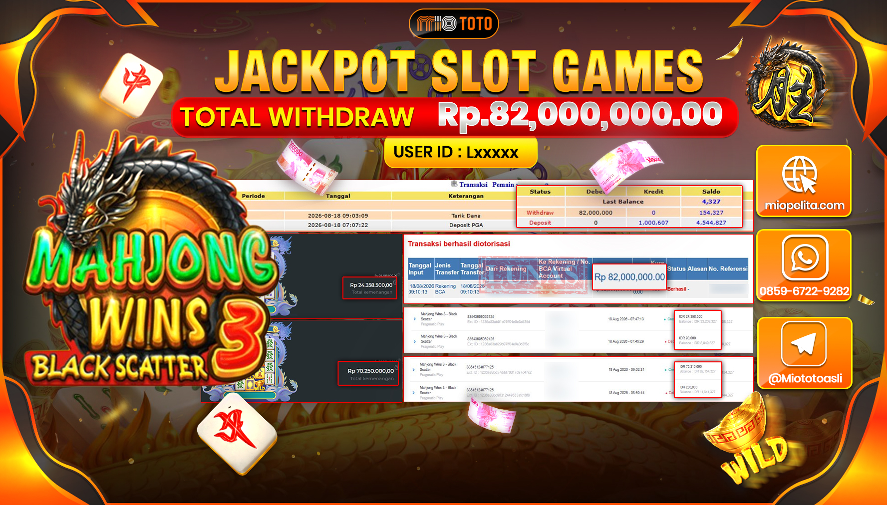 JACKPOT SLOT MAHJONG WINS 3 BLACK SCATTER Rp.82,000,000 DI BAYAR TUNAI !!!