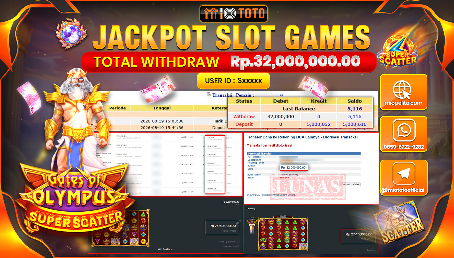 JACKPOT SLOT GATES OF OLYMPUS SUPER SCATTER Rp.32,000,000 DI BAYAR TUNAI !!!