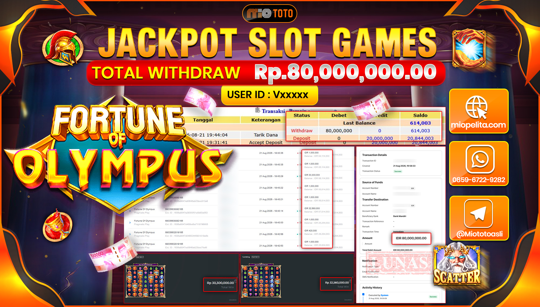 JACKPOT SLOT FORTUNE OF OLYMPUS Rp.80.000.000 DI BAYAR TUNAI !!!
