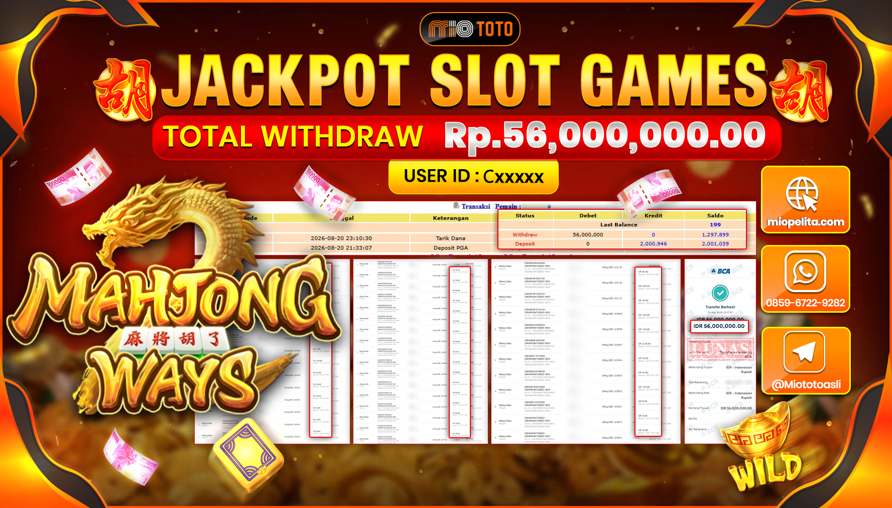 JACKPOT SLOT MAHJONG WAYS Rp.56.000.000 DI BAYAR TUNAI !!!