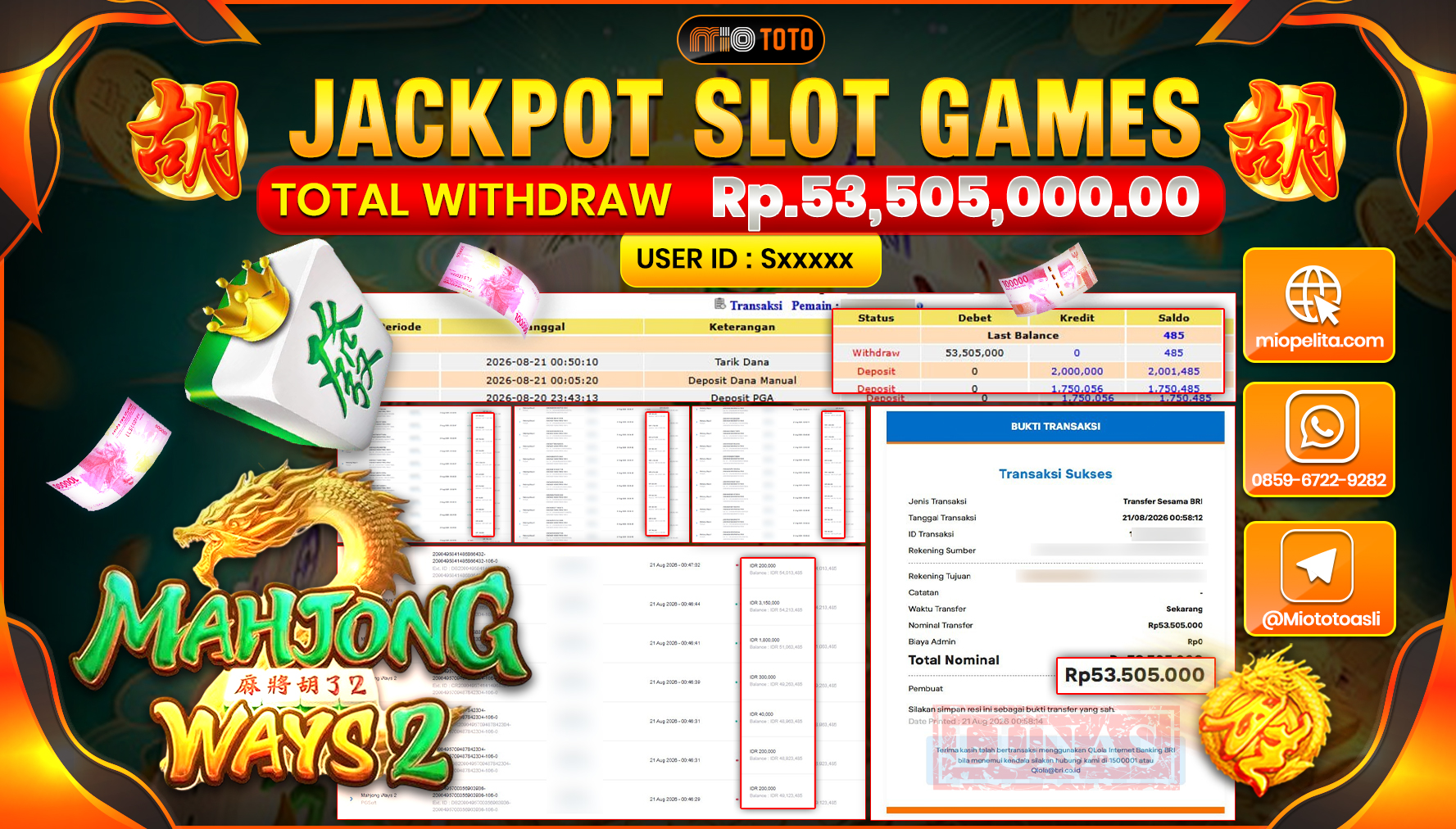 JACKPOT SLOT MAHJONG WAYS 2 Rp.53.505.000 DI BAYAR TUNAI !!!