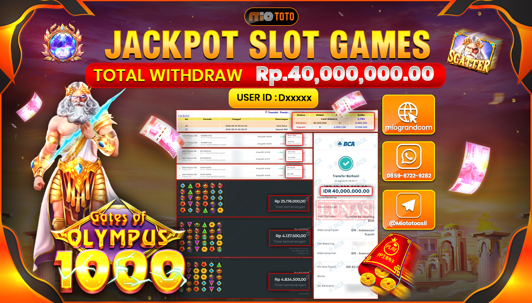 JACKPOT SLOT GATES OF OLYMPUS 1000 Rp.40.000.000 DI BAYAR TUNAI !!!