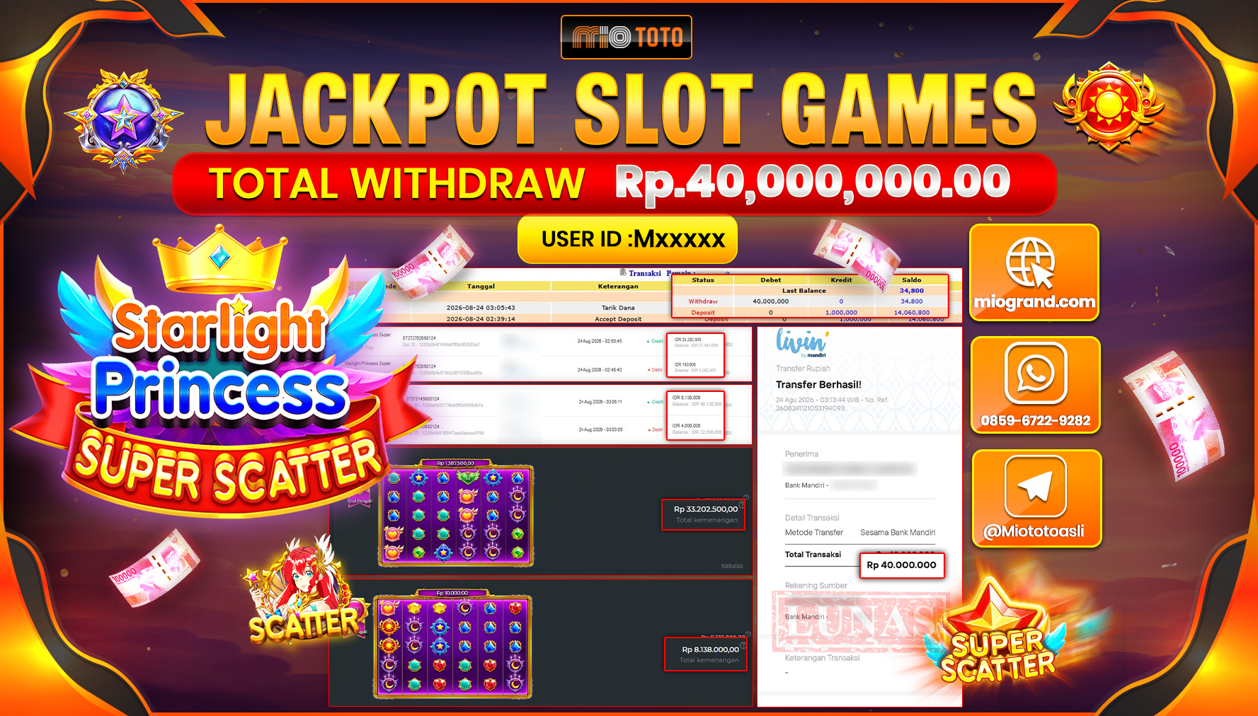 JACKPOT SLOT STARLIGHT PRINCESS SUPER SCATTER Rp.40.000.000 DI BAYAR TUNAI !!!