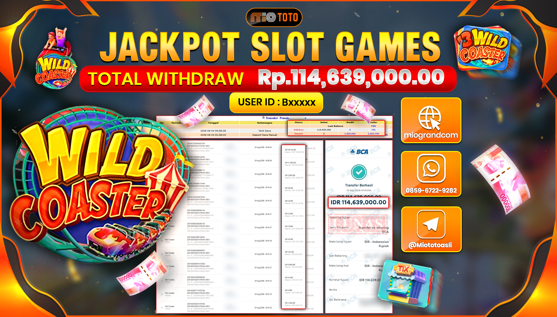 JACKPOT SLOT WILD COASTER Rp.114.639.000 DI BAYAR TUNAI !!!