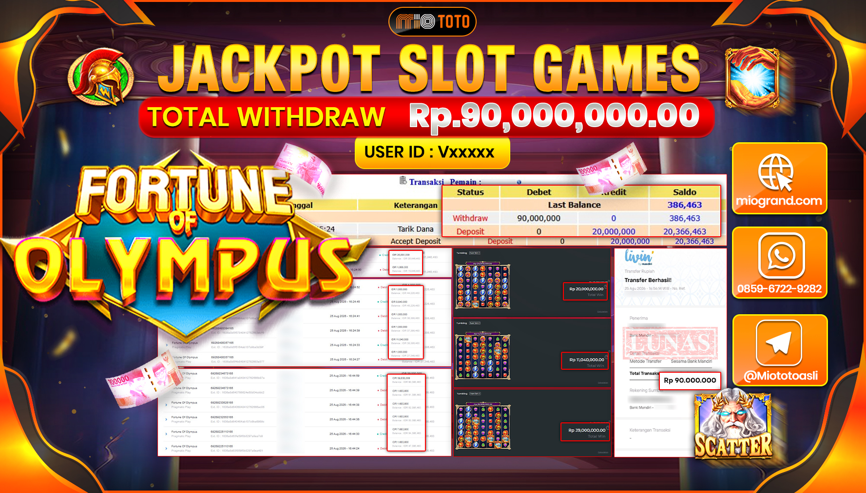 JACKPOT SLOT FORTUNE OF OLYMPUS Rp.90.000.000 DI BAYAR TUNAI !!!