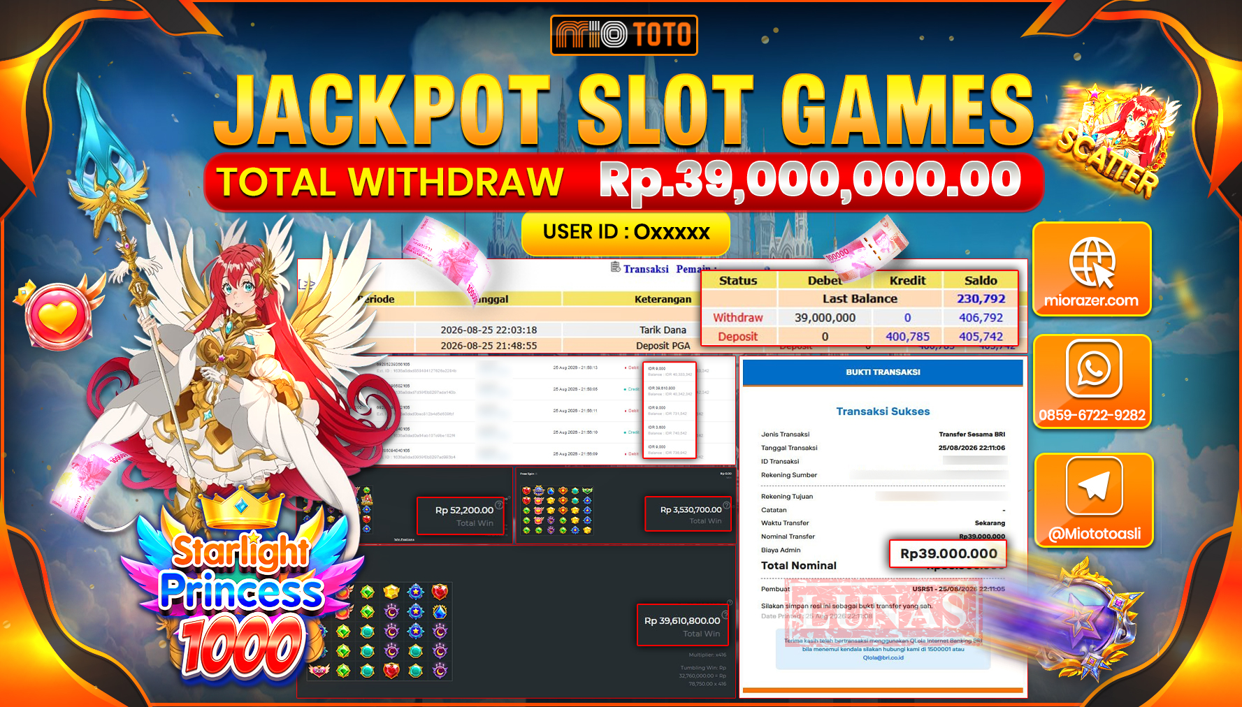 JACKPOT SLOT STARLIGHT PRINCESS 1000 Rp.39.000.000 DI BAYAR TUNAI !!!