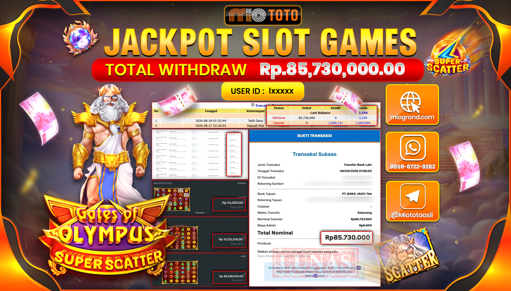 JACKPOT SLOT GATES OF OLYMPUS SUPER SCATTER Rp.85.730.000 DI BAYAR TUNAI !!!