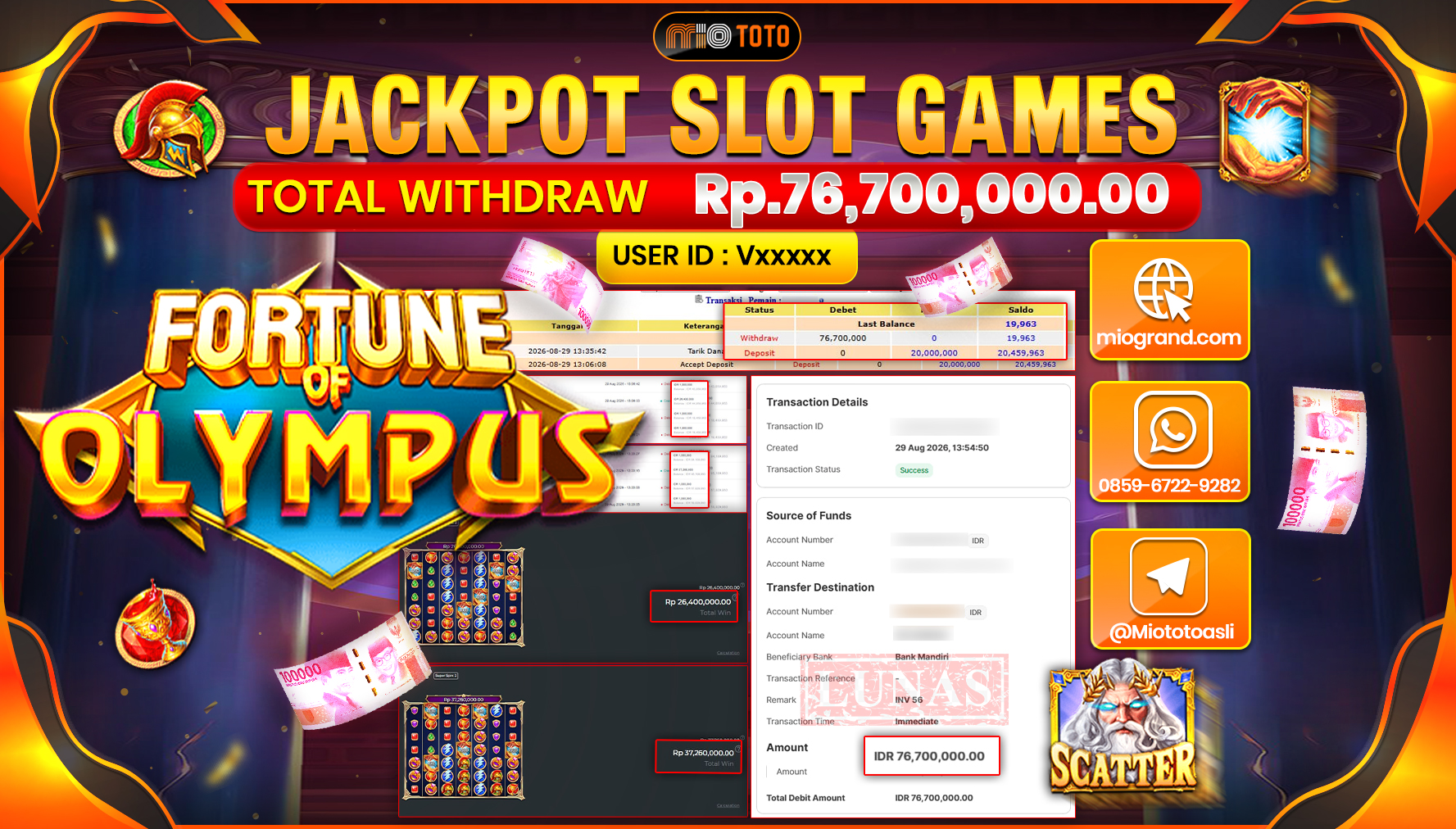JACKPOT SLOT FORTUNE OF OLYMPUS Rp.76.700.000 DI BAYAR TUNAI !!!