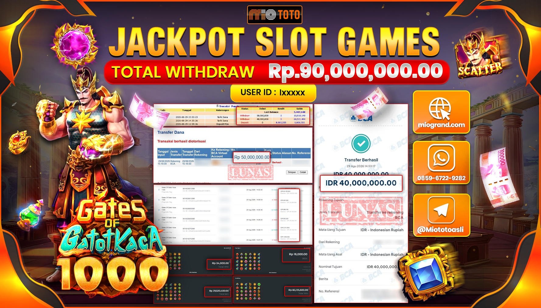 JACKPOT SLOT GATES OF GATOT KACA 1000 Rp.90.000.000 DI BAYAR TUNAI !!!