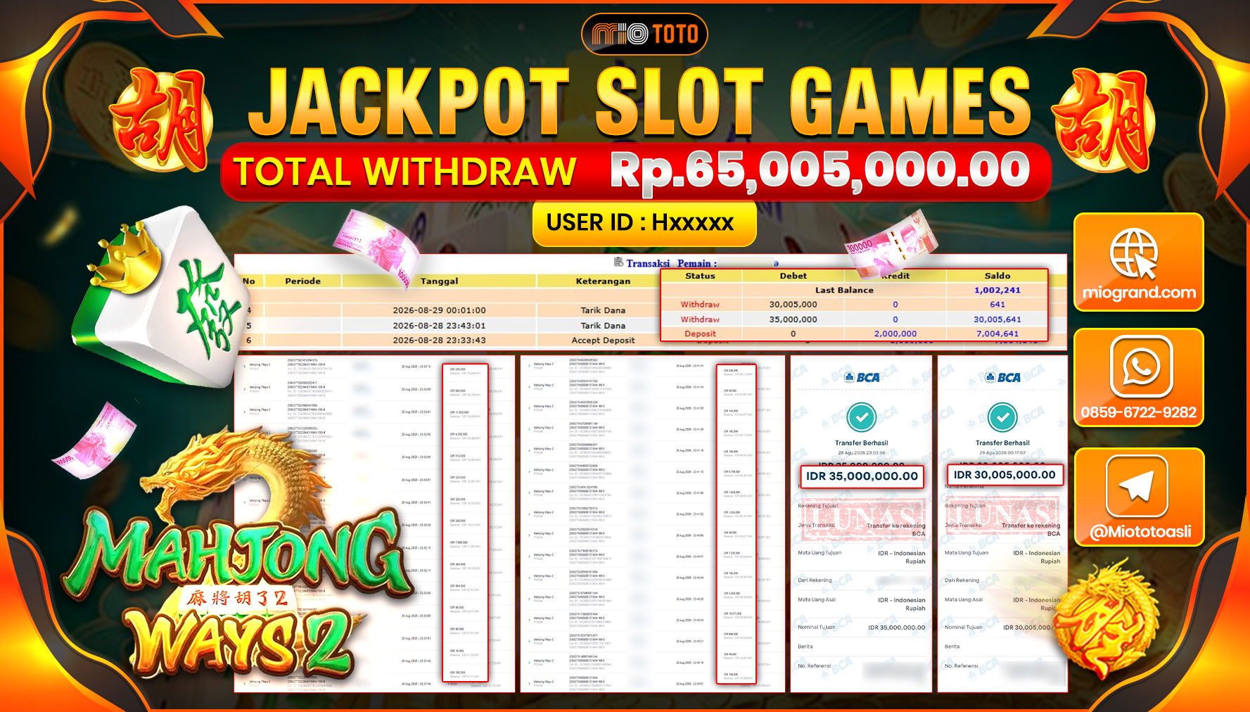 JACKPOT SLOT MAHJONG WAYS 2 Rp.65.005.000 DI BAYAR TUNAI !!!