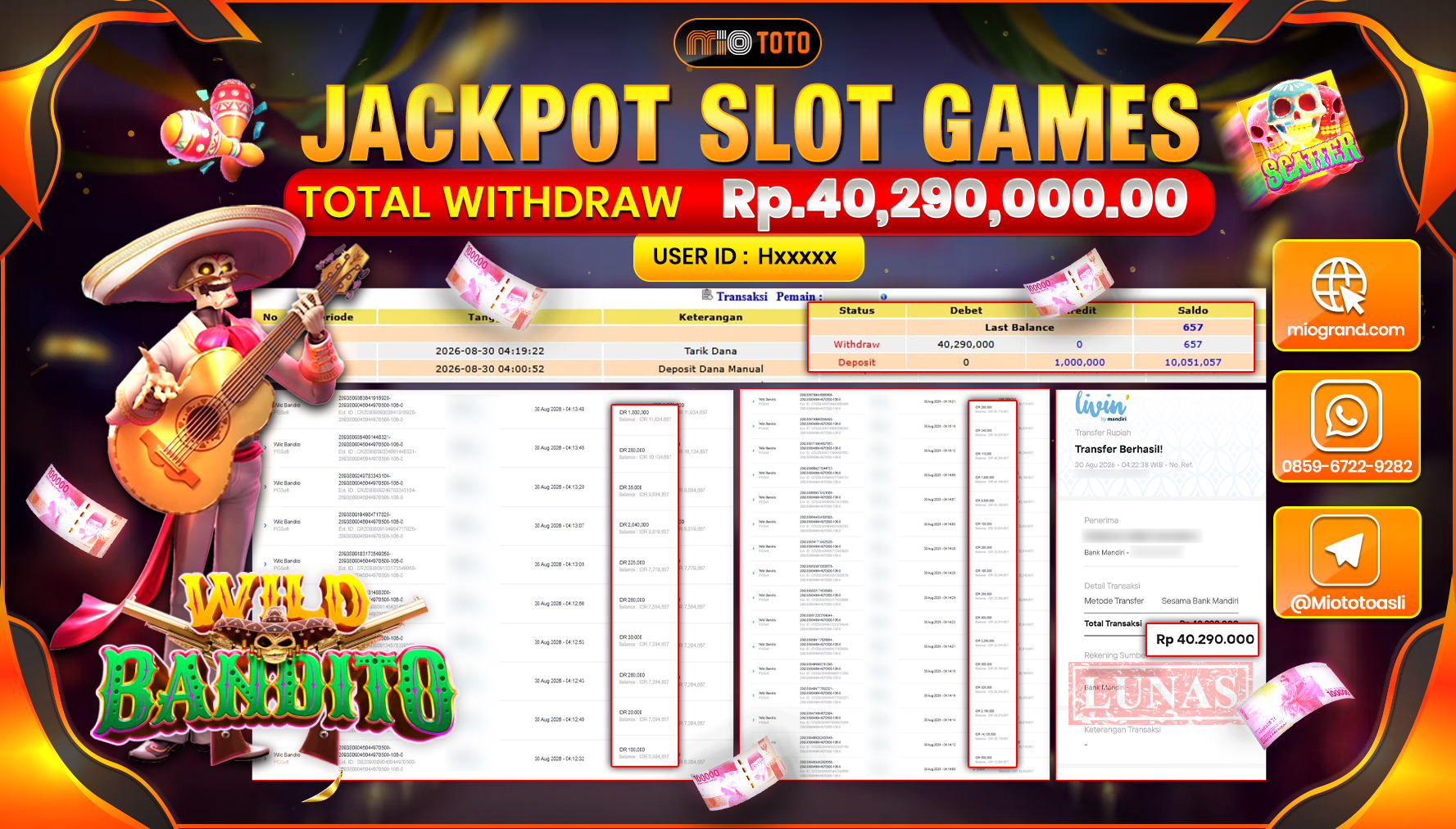 JACKPOT SLOT WILD BANDITO Rp.40.290.000 DI BAYAR TUNAI !!!