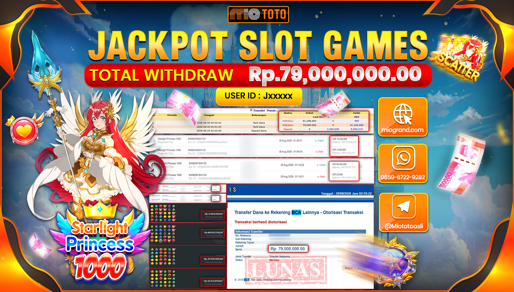 JACKPOT SLOT STARLIGHT PRINCESS 1000 Rp.79.000.000 DI BAYAR TUNAI !!!
