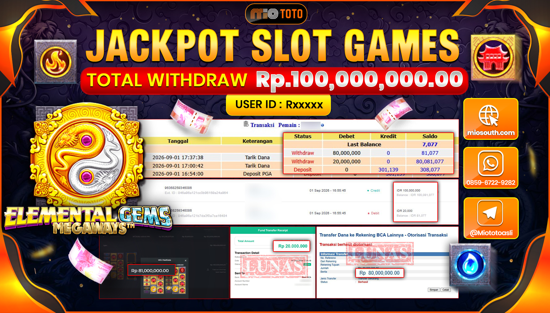 JACKPOT SLOT ELEMENTAL GEMS MEGAWAYS Rp.100.000.000 DI BAYAR TUNAI !!!