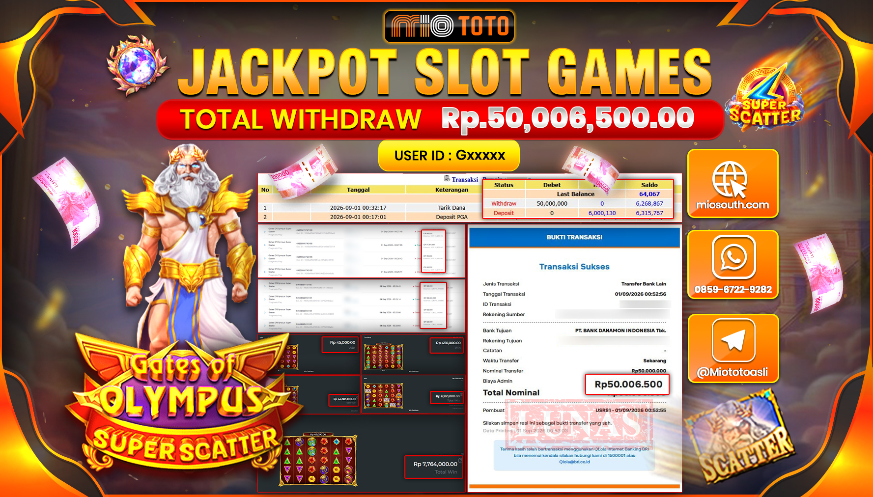 JACKPOT SLOT GATES OF OLYMPUS SUPER SCATTER Rp.50.006.500 DI BAYAR TUNAI !!!