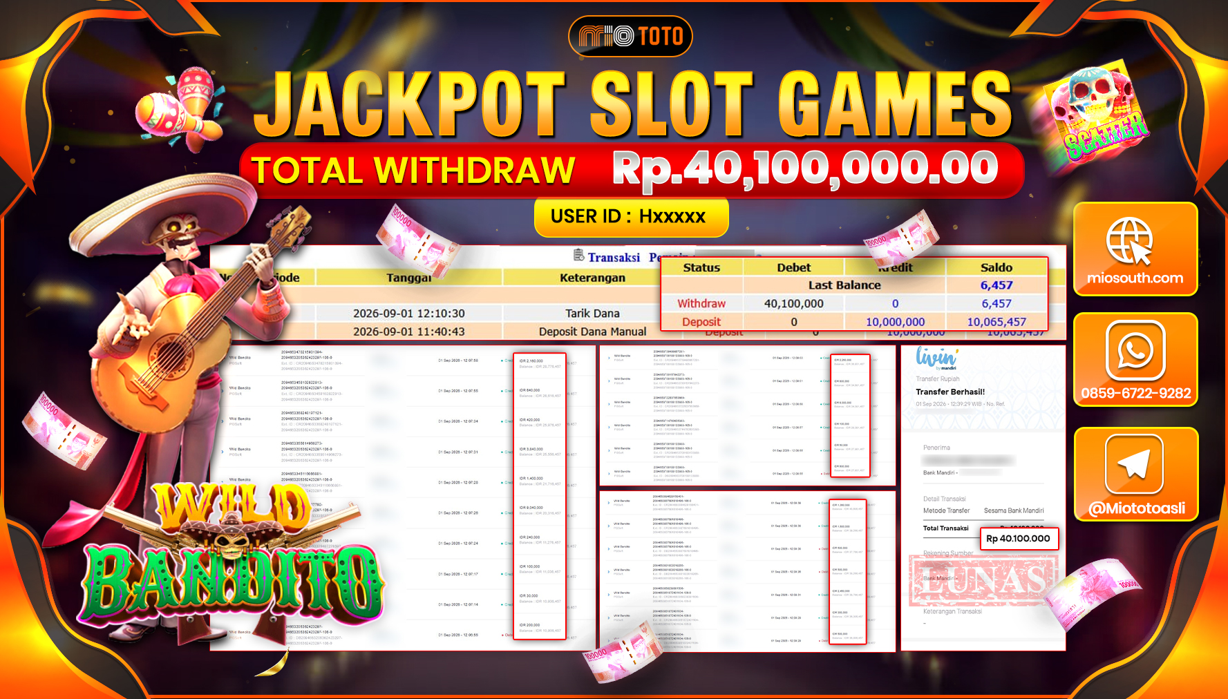 JACKPOT SLOT WILD BANDITO Rp.40.100.000 DI BAYAR TUNAI !!!