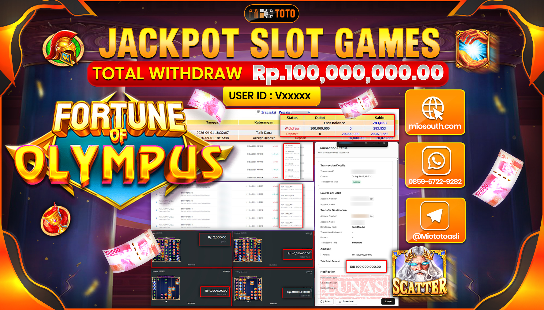 JACKPOT SLOT FORTUNE OF OLYMPUS Rp.100.000.000 DI BAYAR TUNAI !!!
