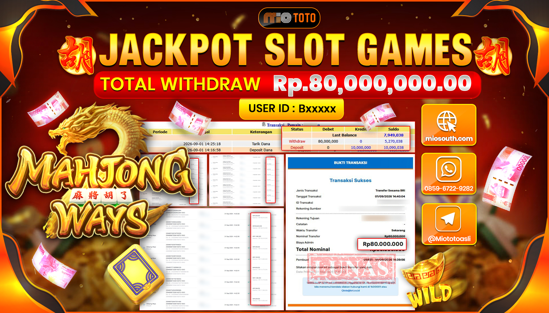 JACKPOT SLOT MAHJONG WAYS Rp.80.000.000 DI BAYAR TUNAI !!!