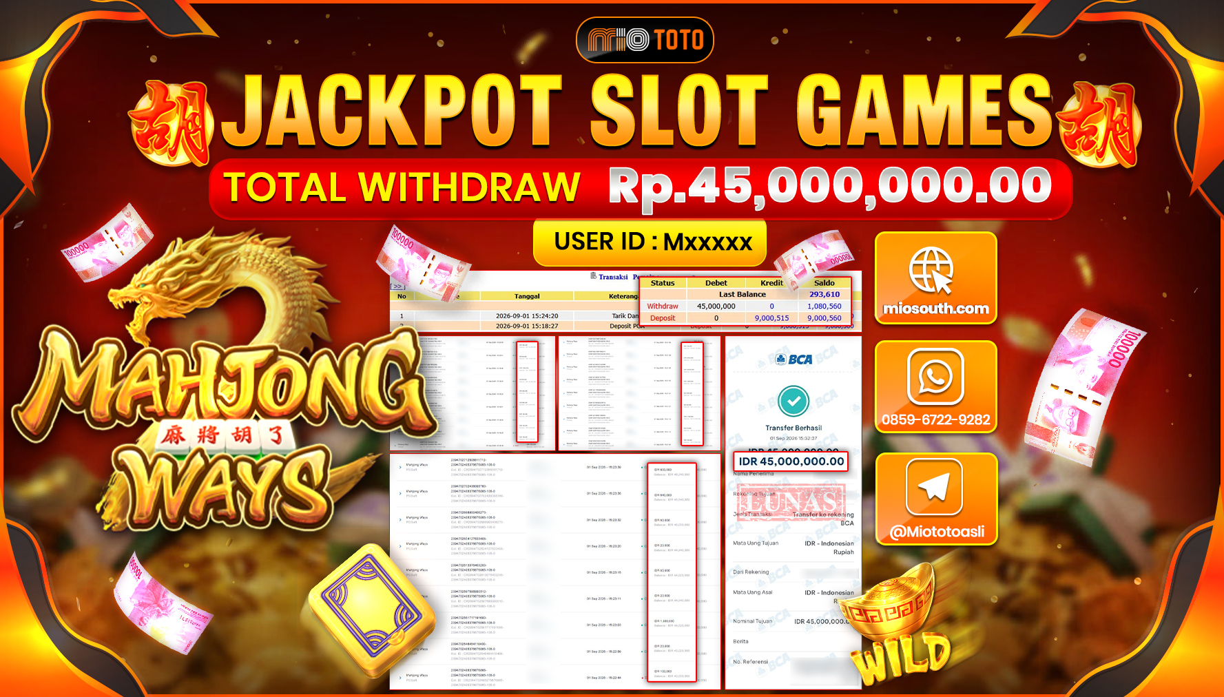 JACKPOT SLOT MAHJONG WAYS Rp.45.000.000 DI BAYAR TUNAI !!!