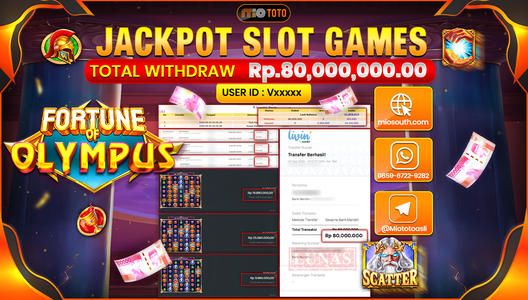 JACKPOT SLOT FORTUNE OF OLYMPUS Rp.80.000.000 DI BAYAR TUNAI !!!