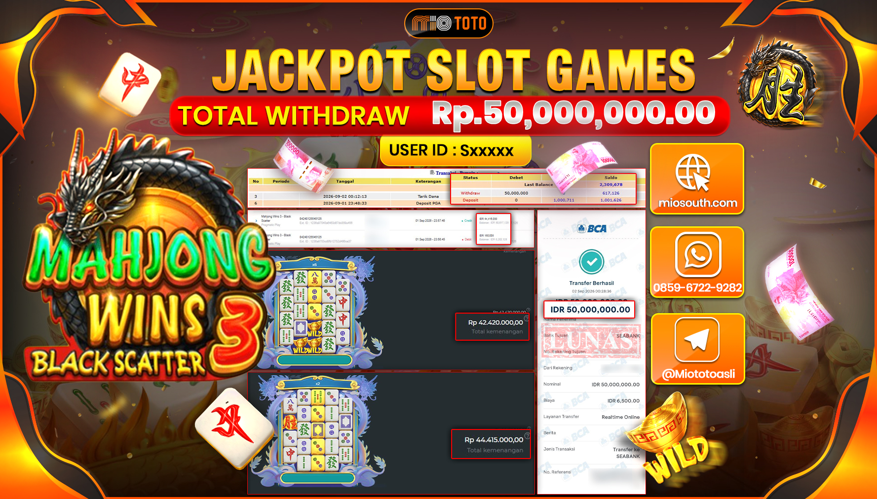 JACKPOT SLOT MAHJONG WINS 3 BLACK SCATTER Rp.50.000.000 DI BAYAR TUNAI !!!