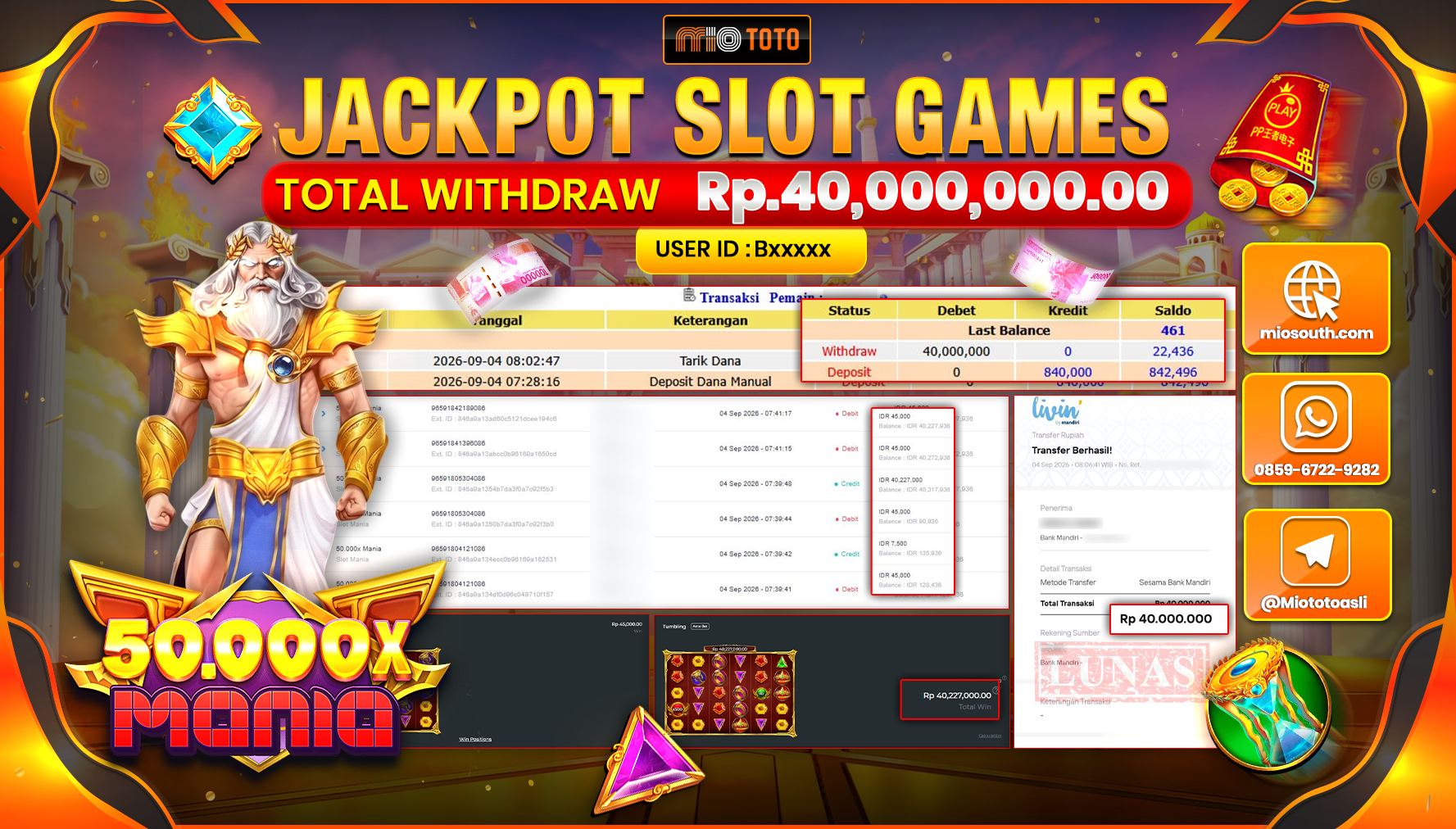 JACKPOT SLOT MANIA 50.000X Rp.40.000.000 DI BAYAR TUNAI !!!