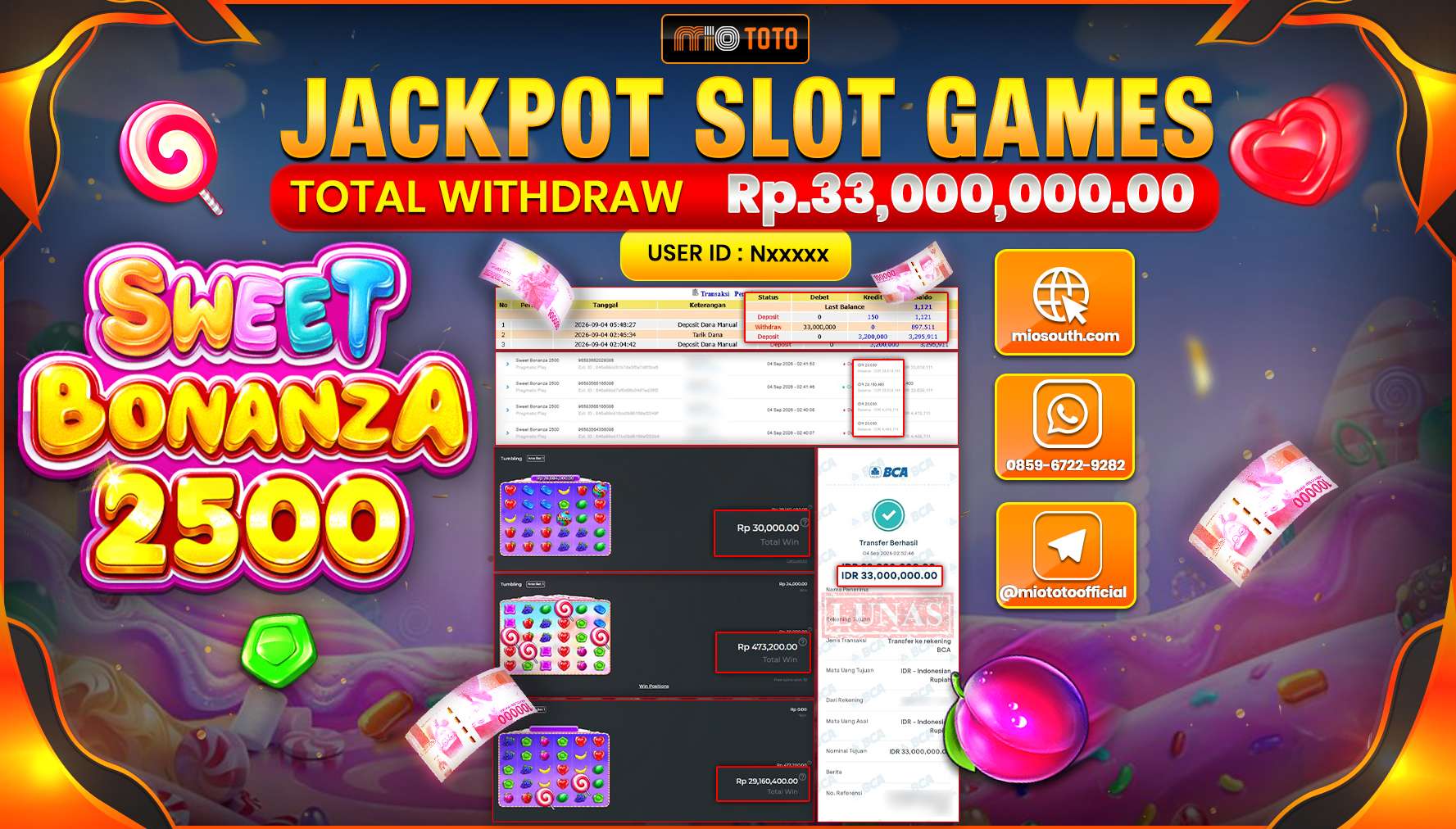JACKPOT SLOT SWEET BONANZA 2500 Rp.33.000.000 DI BAYAR TUNAI !!!