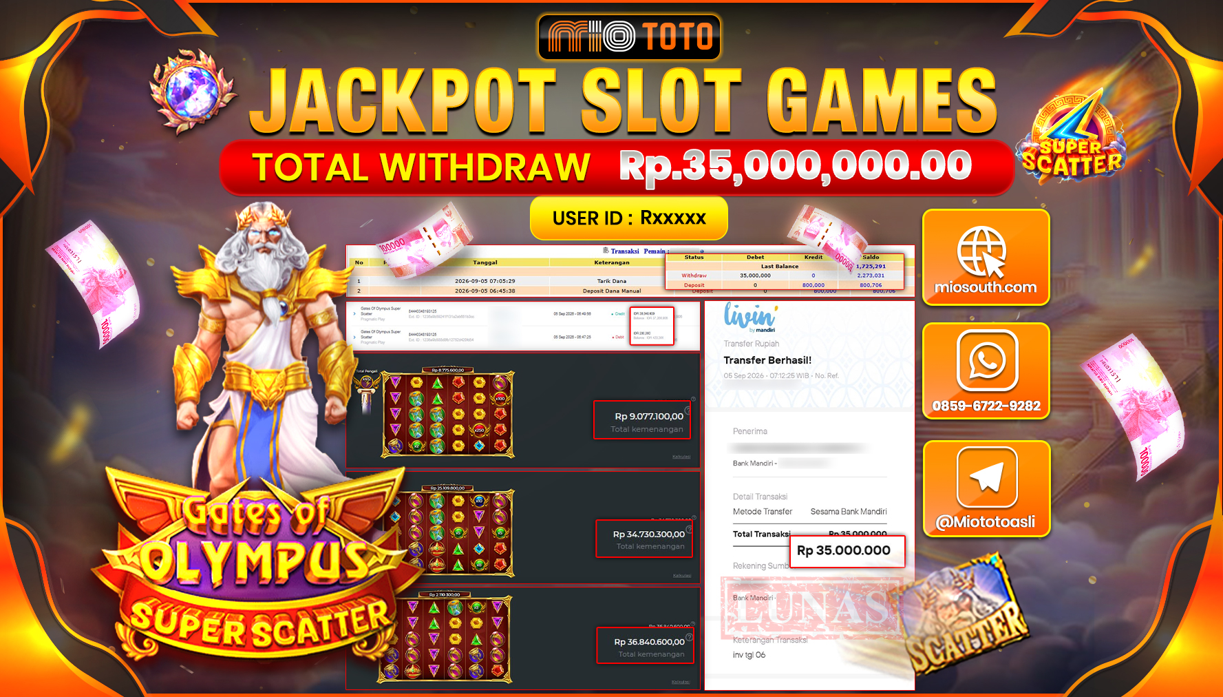JACKPOT SLOT GATES OF OLYMPUS SUPER SCATTER Rp.35.000.000 DI BAYAR TUNAI !!!